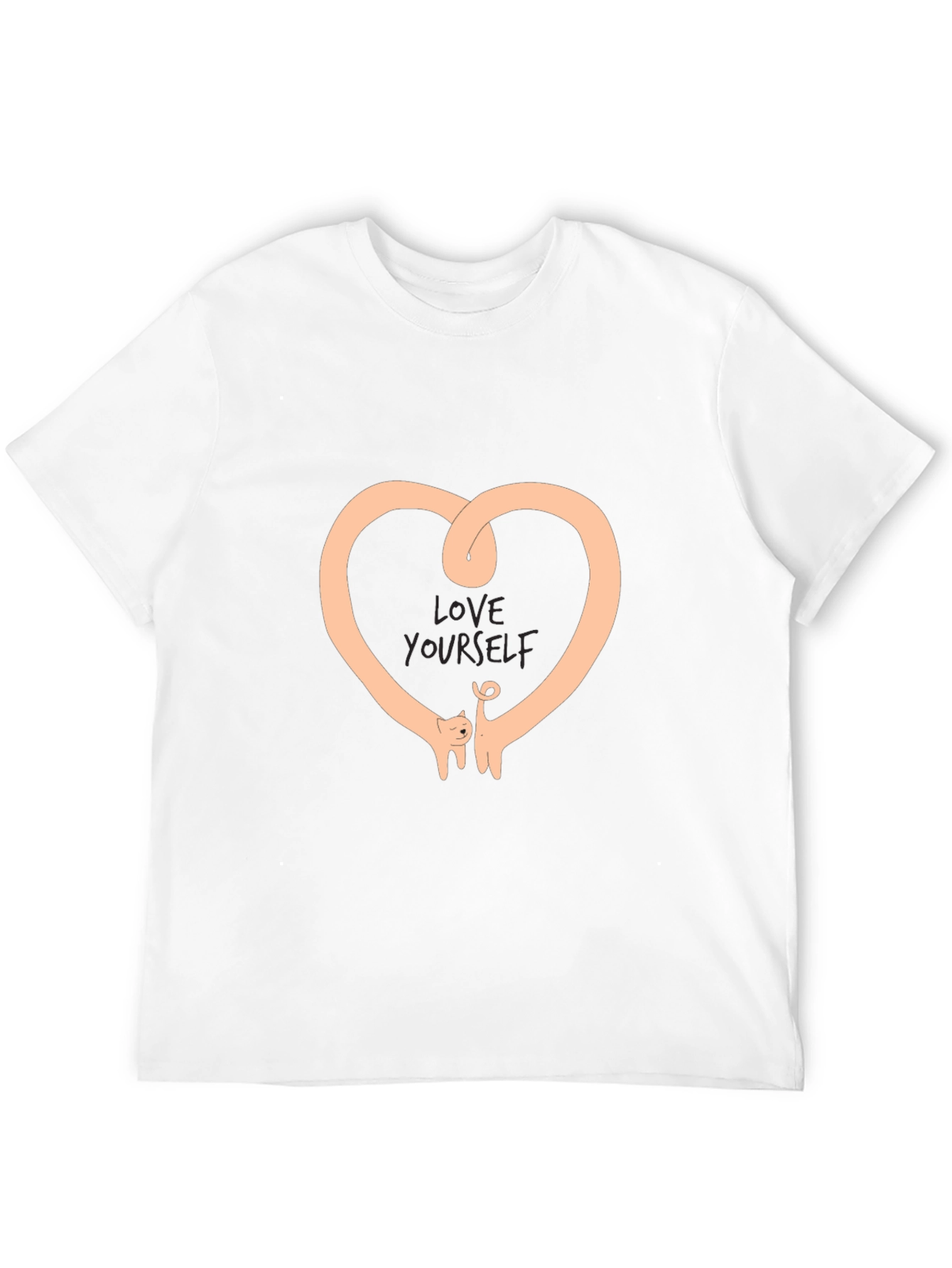 Love Yourself Heart Cat Graphic Black T-Shirt