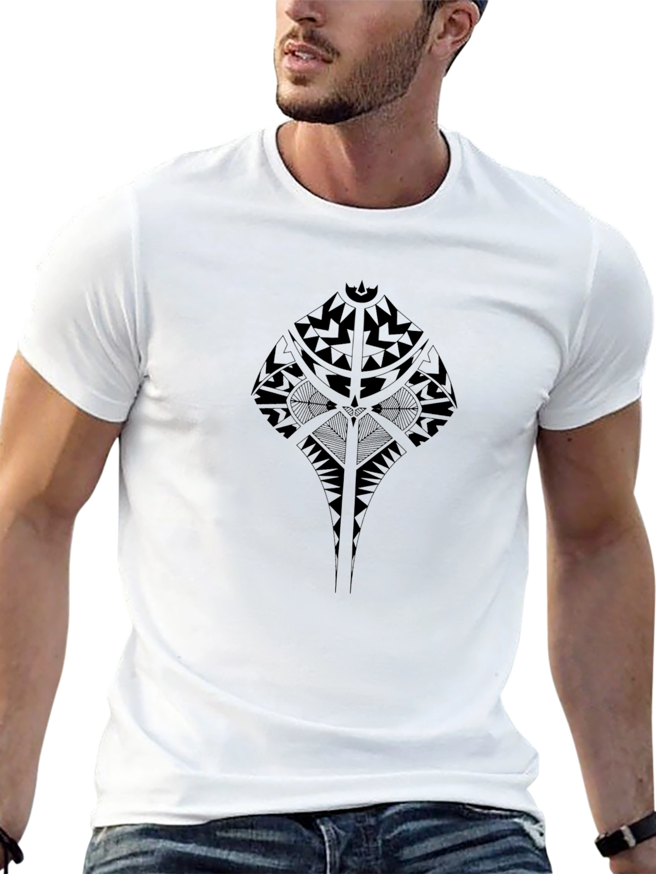 Tribal Stingray Graphic Mens Black T-Shirt