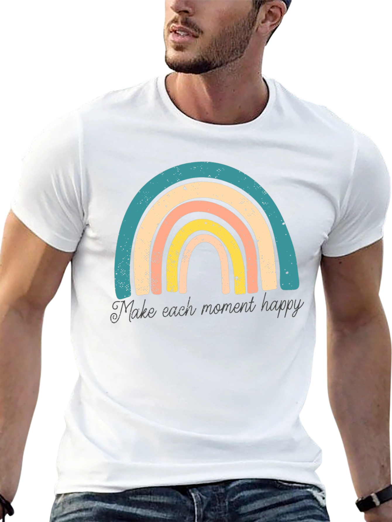 Retro Rainbow Tee - Make Each Moment Happy