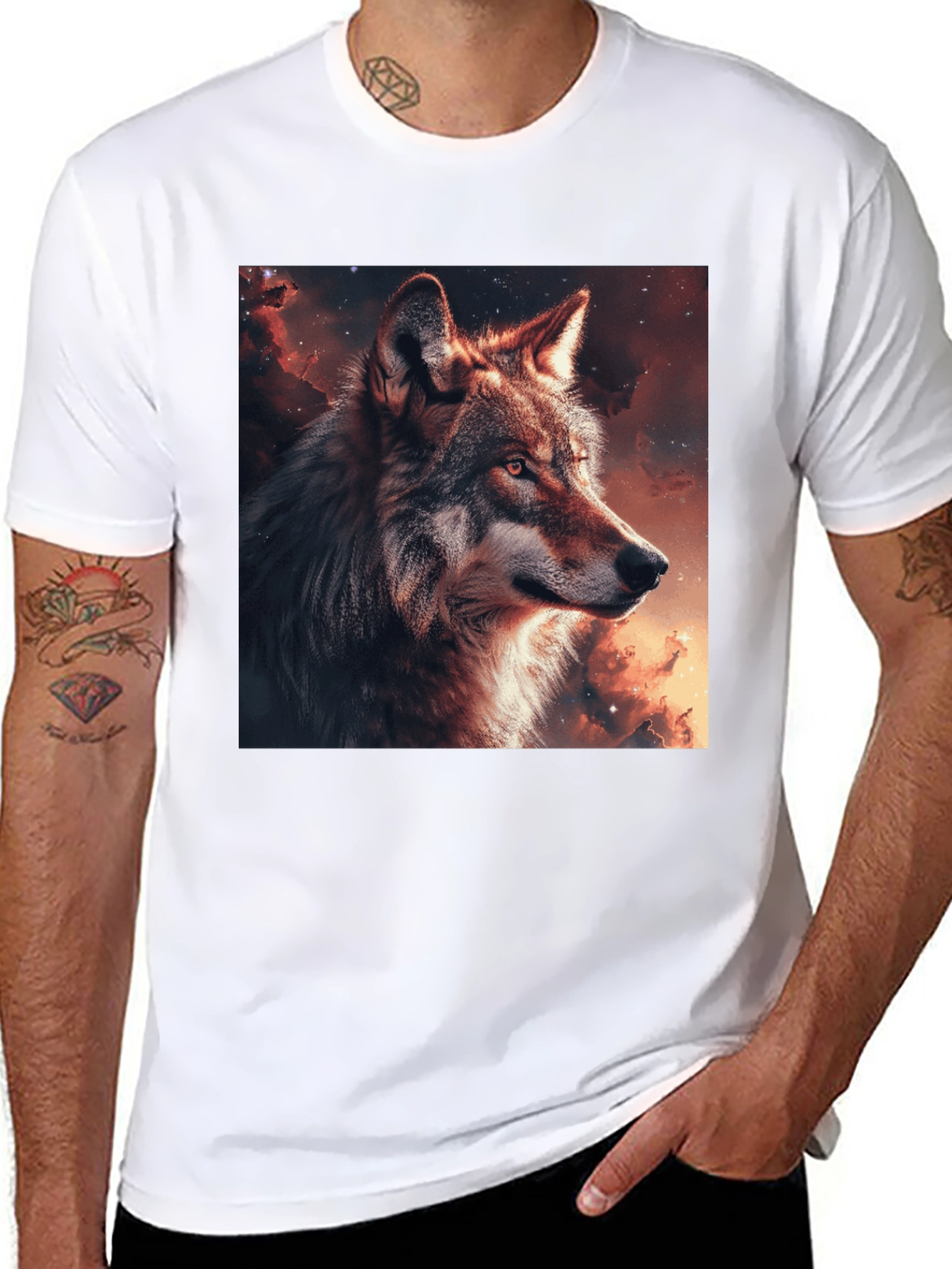 Wolf Galaxy Graphic T-Shirt - Mens Black Tee