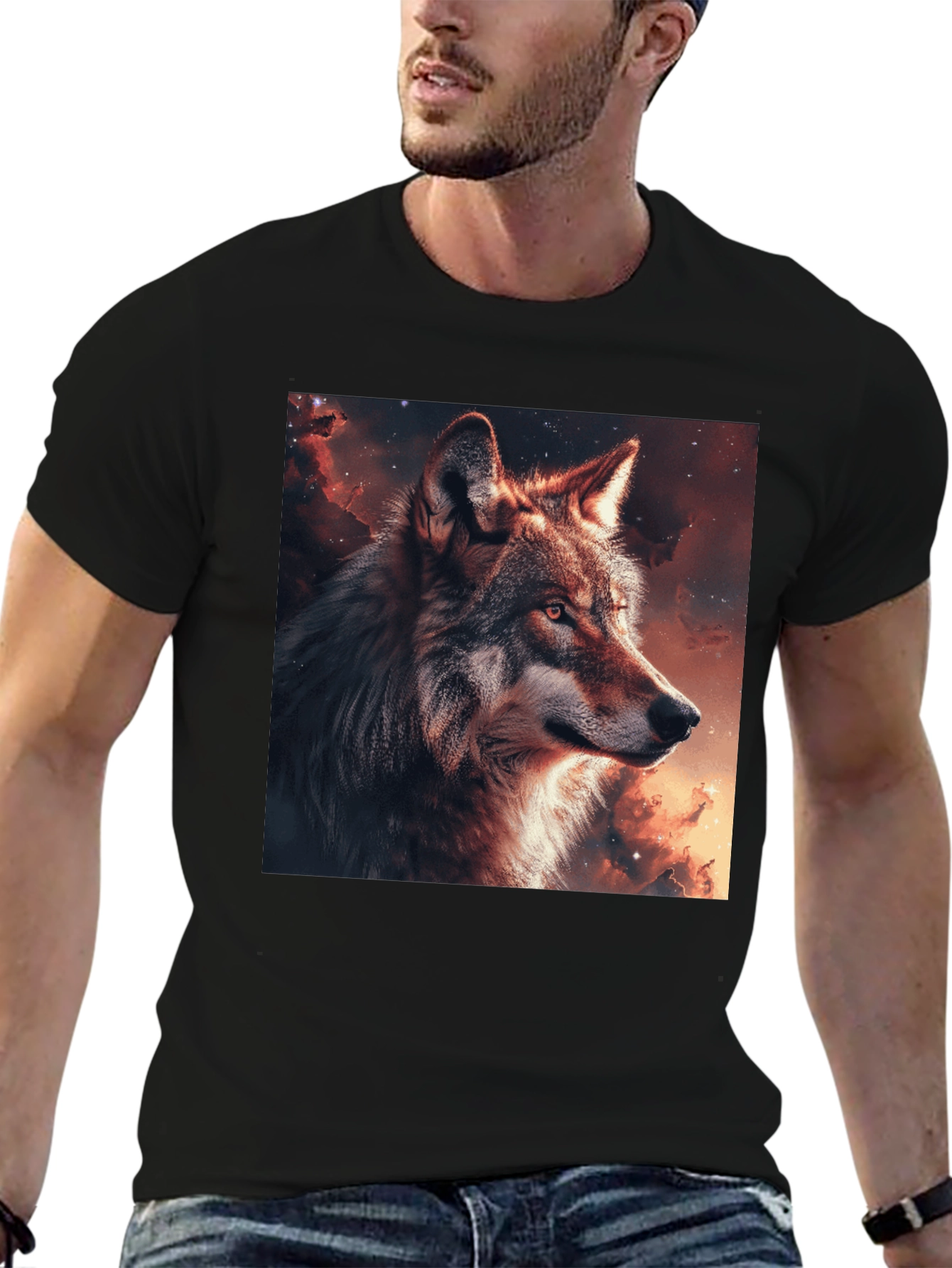 Wolf Galaxy Graphic T-Shirt - Mens Black Tee