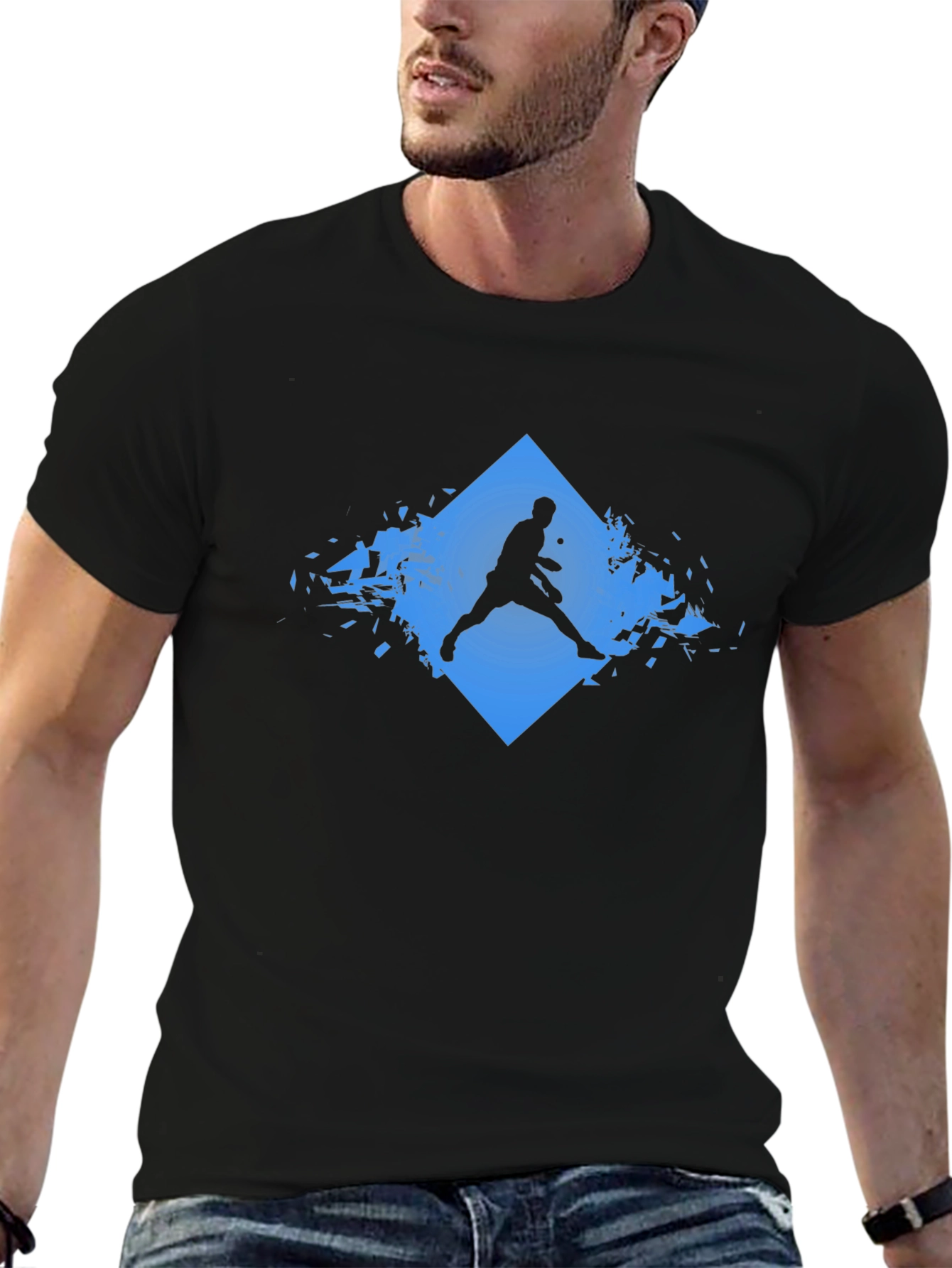 Tennis Player Graphic T-Shirt - Black