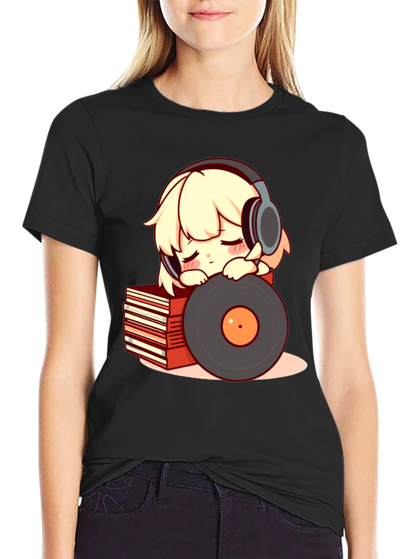 Anime Girl with Headphones Graphic Tee
