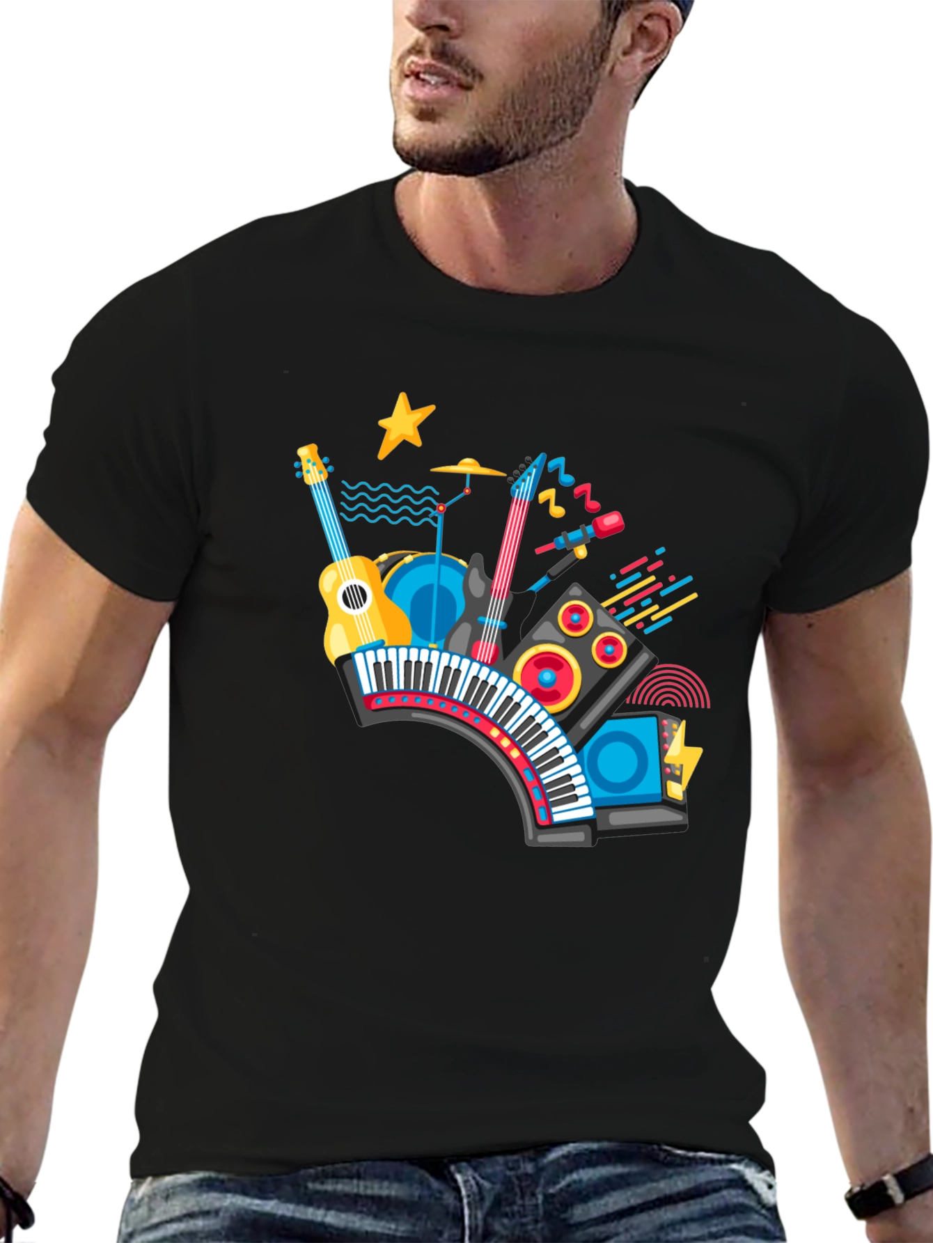 Musical Instrument Graphic Black T-Shirt