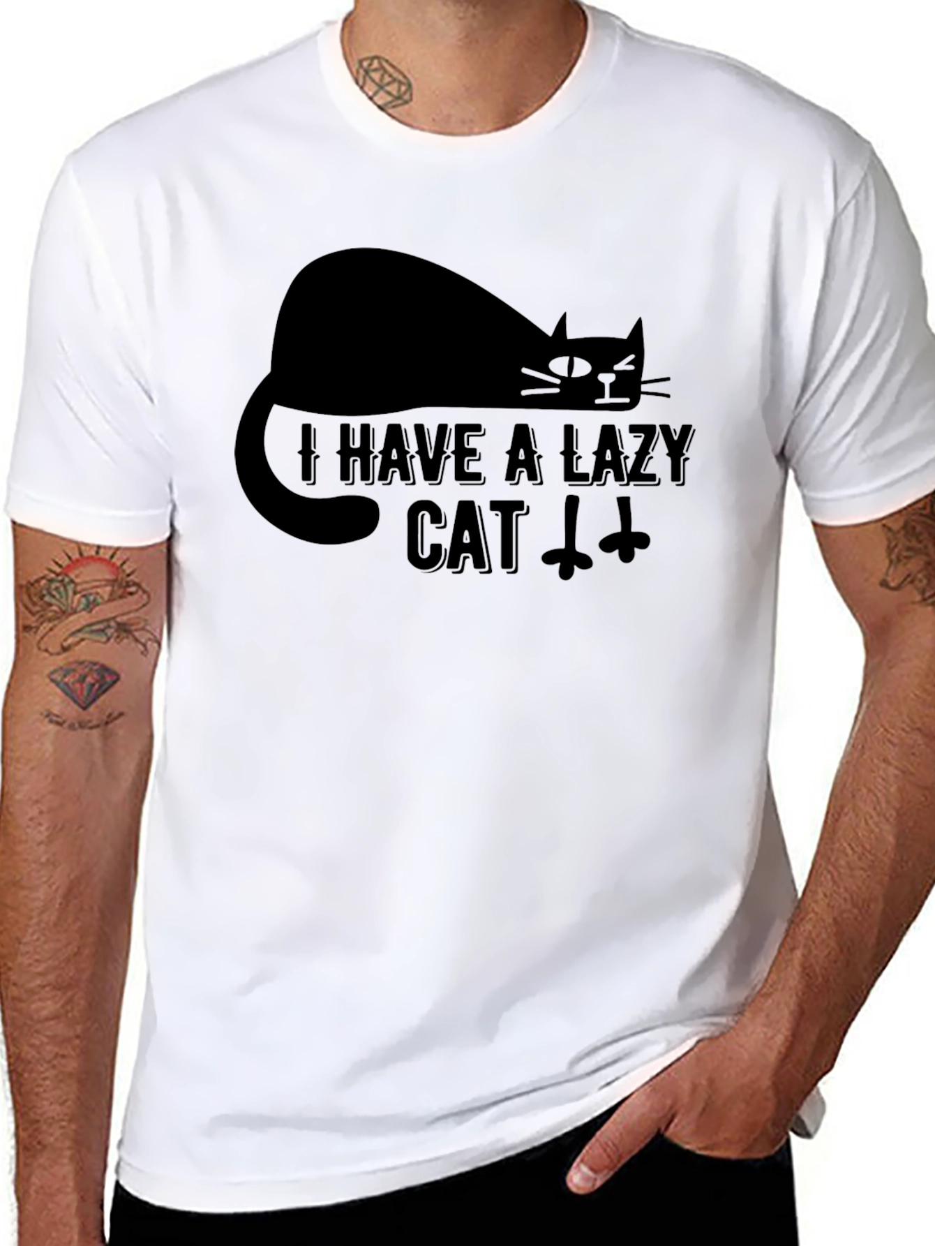 Lazy Cat Graphic T-Shirt - Black Cotton Tee