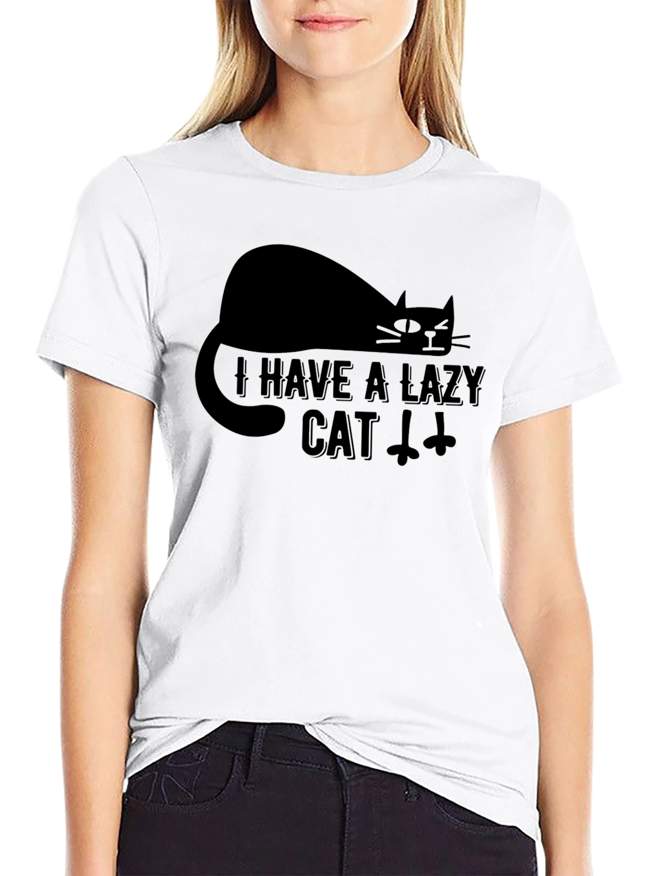 Lazy Cat Graphic T-Shirt - Black Cotton Tee