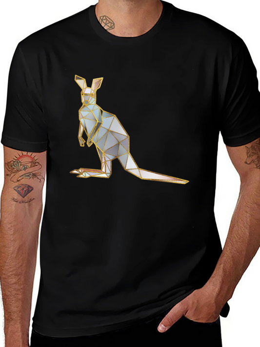 Geometric Kangaroo Graphic Tee - Black Cotton
