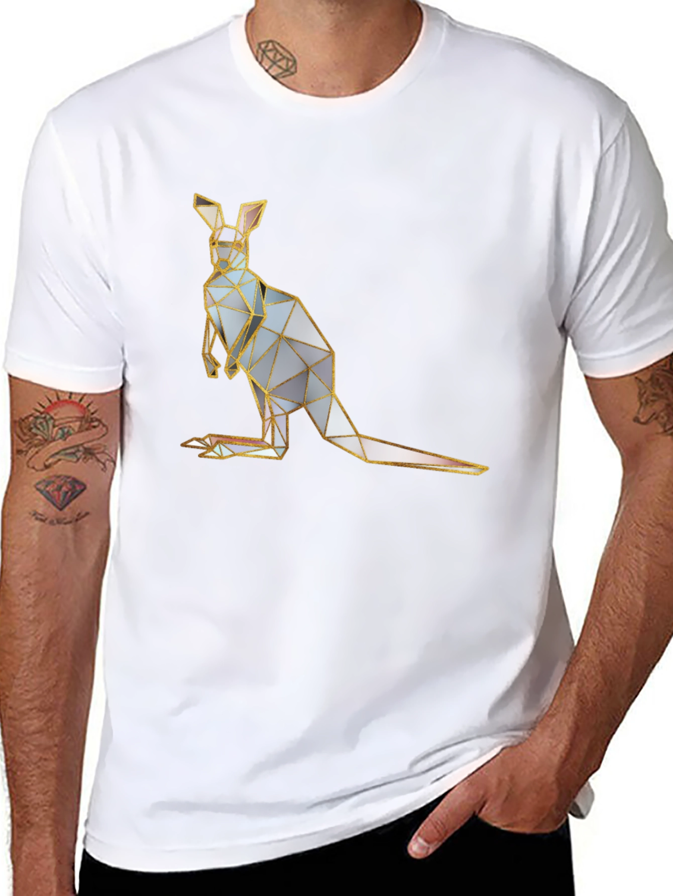 Geometric Kangaroo Graphic Tee - Black Cotton