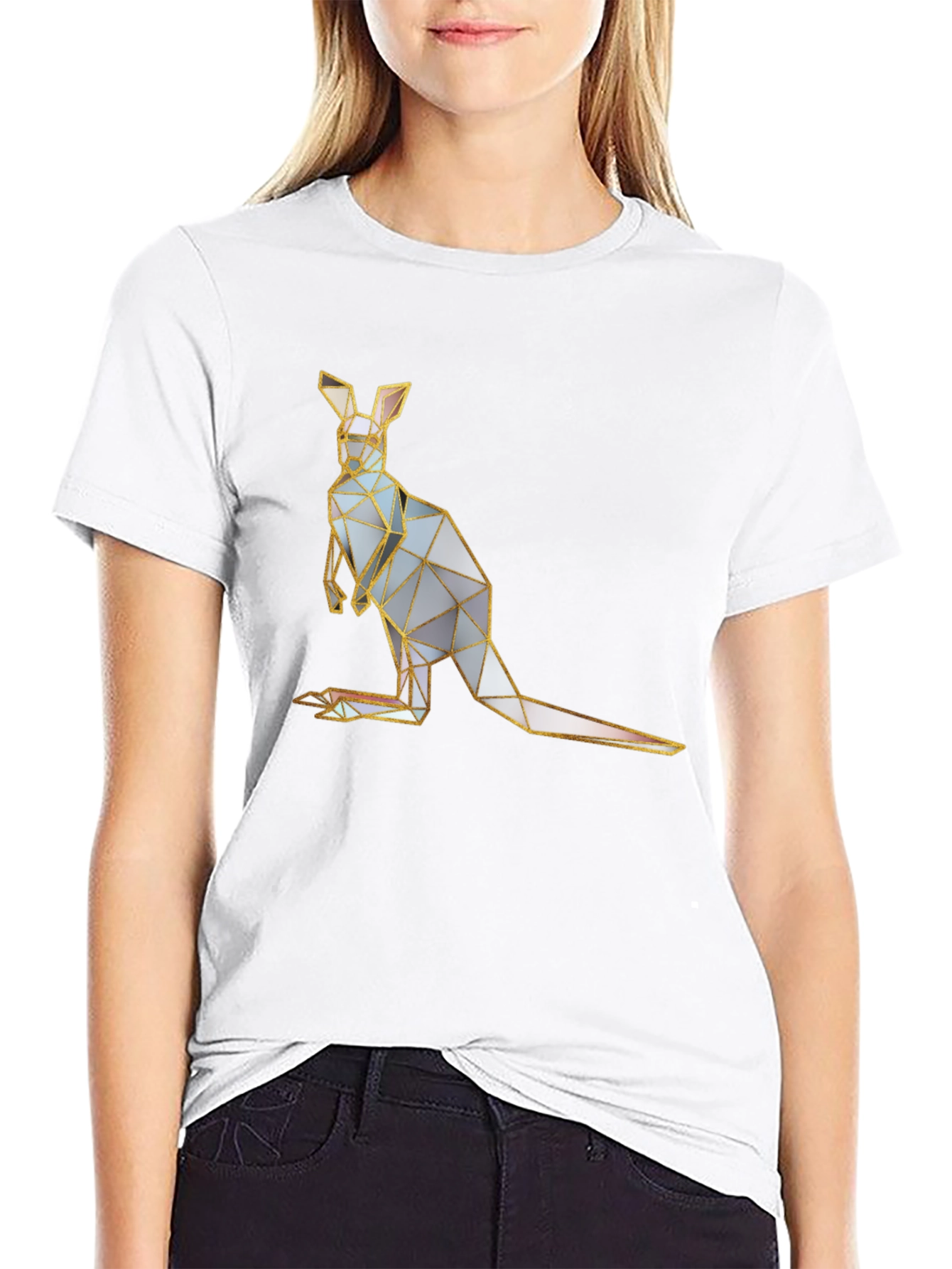 Geometric Kangaroo Graphic Tee - Black Cotton