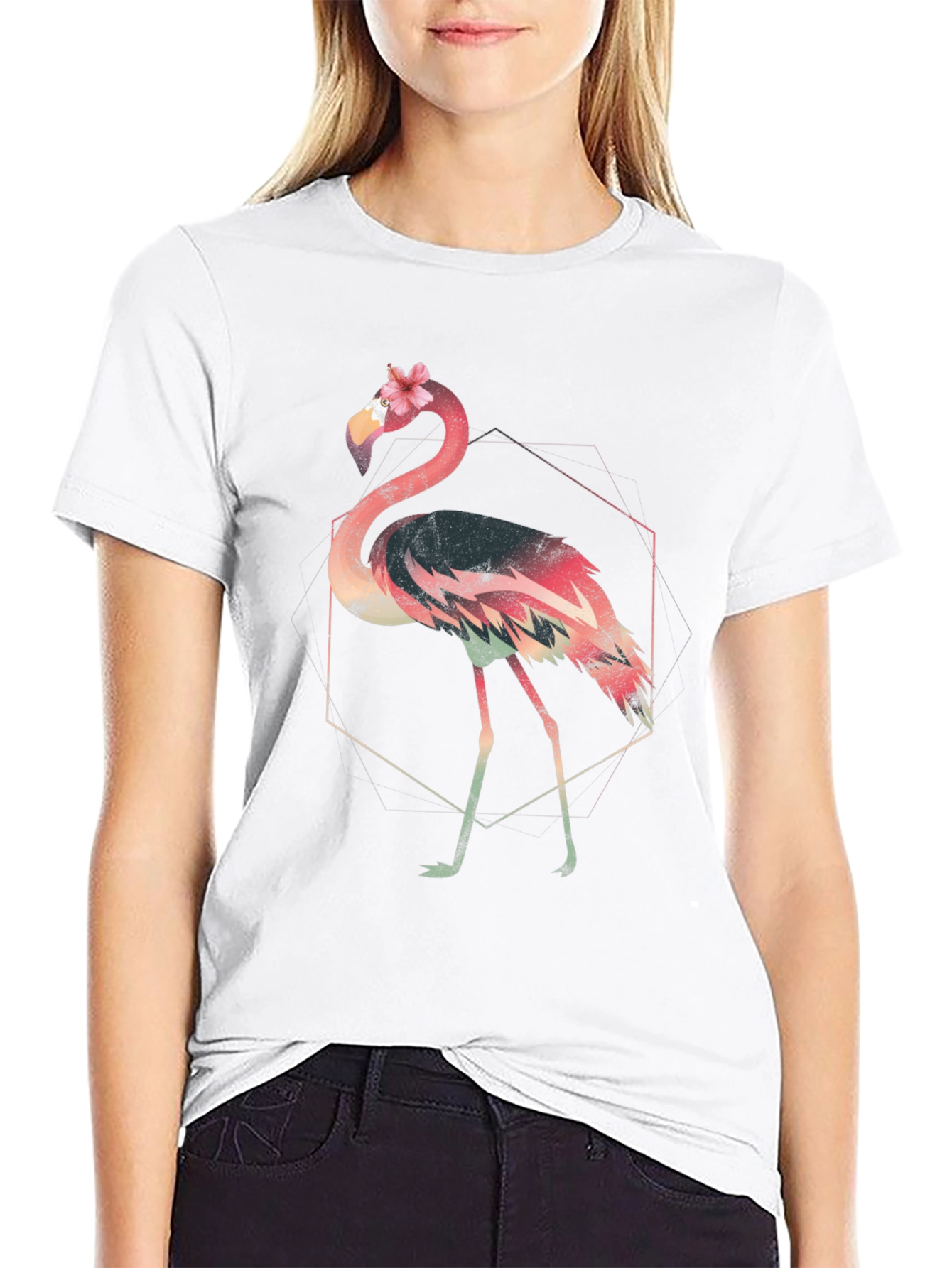 Geometric Flamingo Graphic Tee - Stylish & Unique