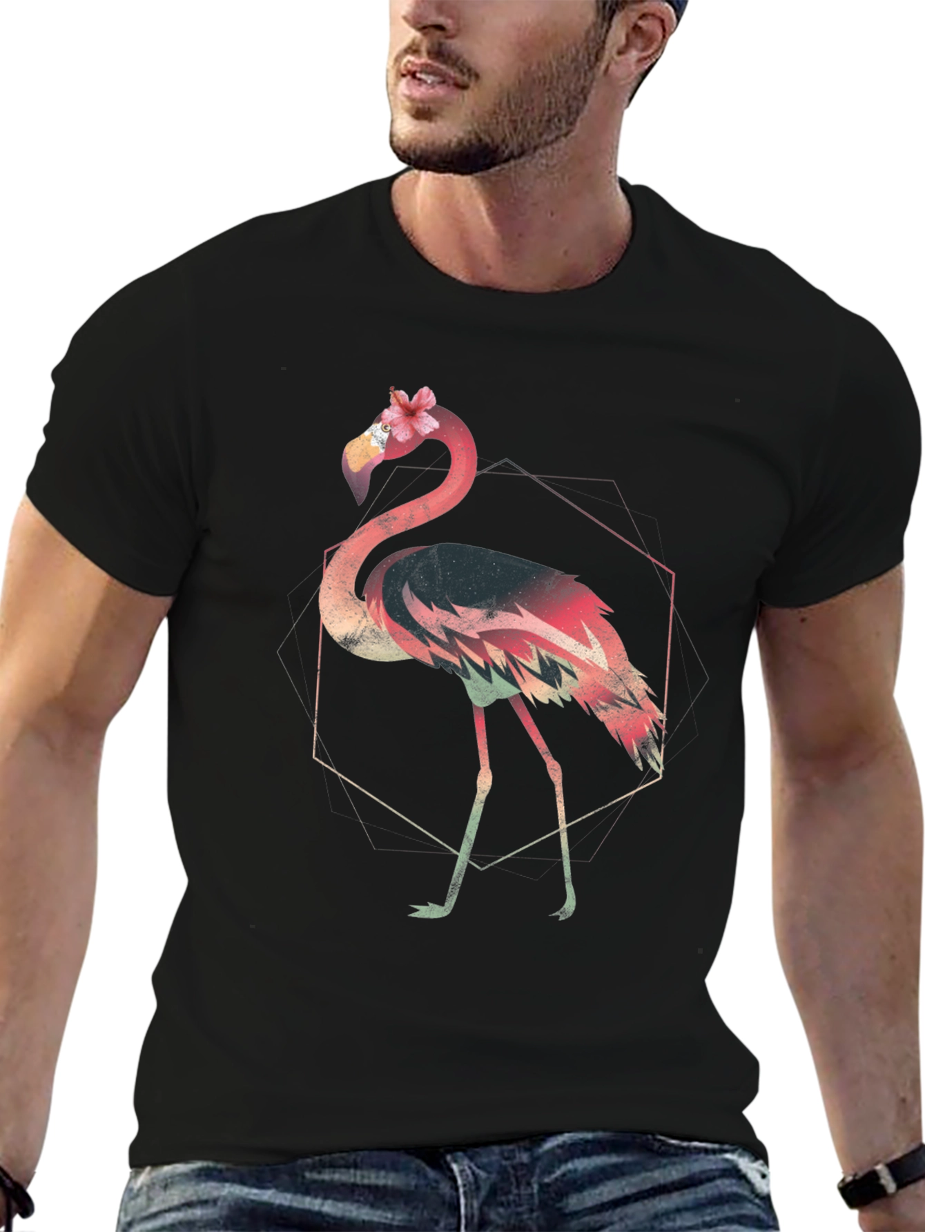 Geometric Flamingo Graphic Tee - Stylish & Unique