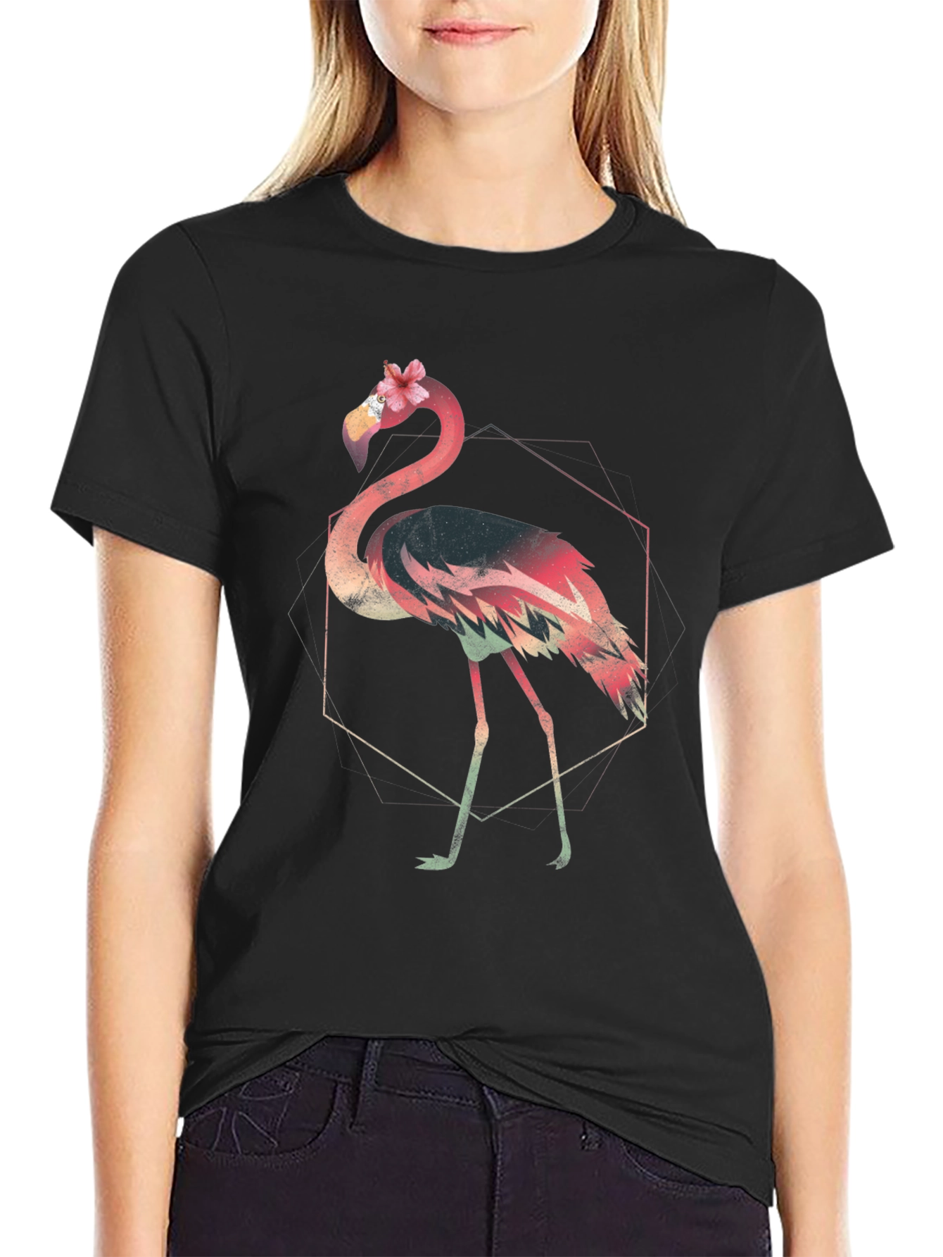 Geometric Flamingo Graphic Tee - Stylish & Unique