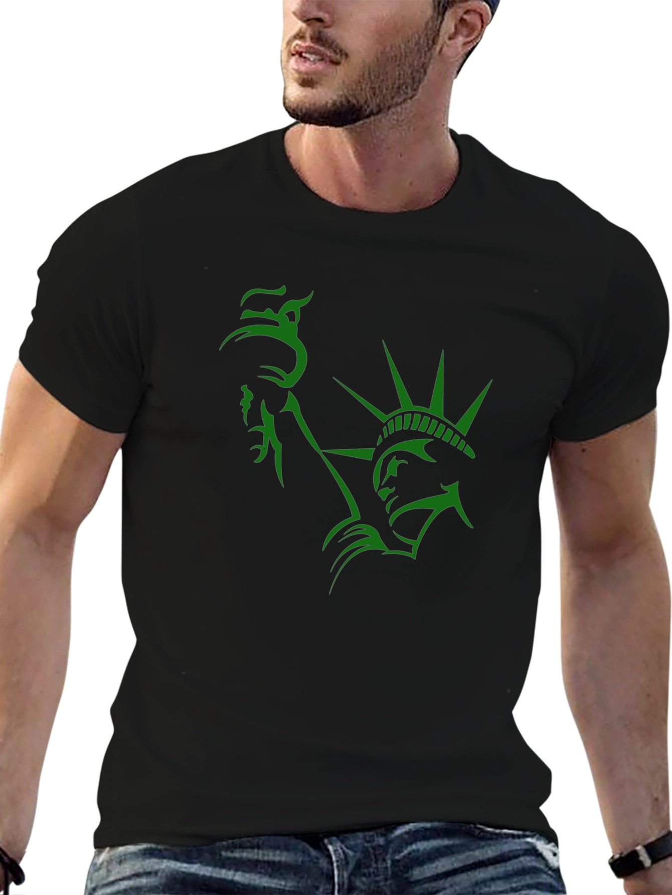 Statue of Liberty Graphic Tee - Black Cotton Blend