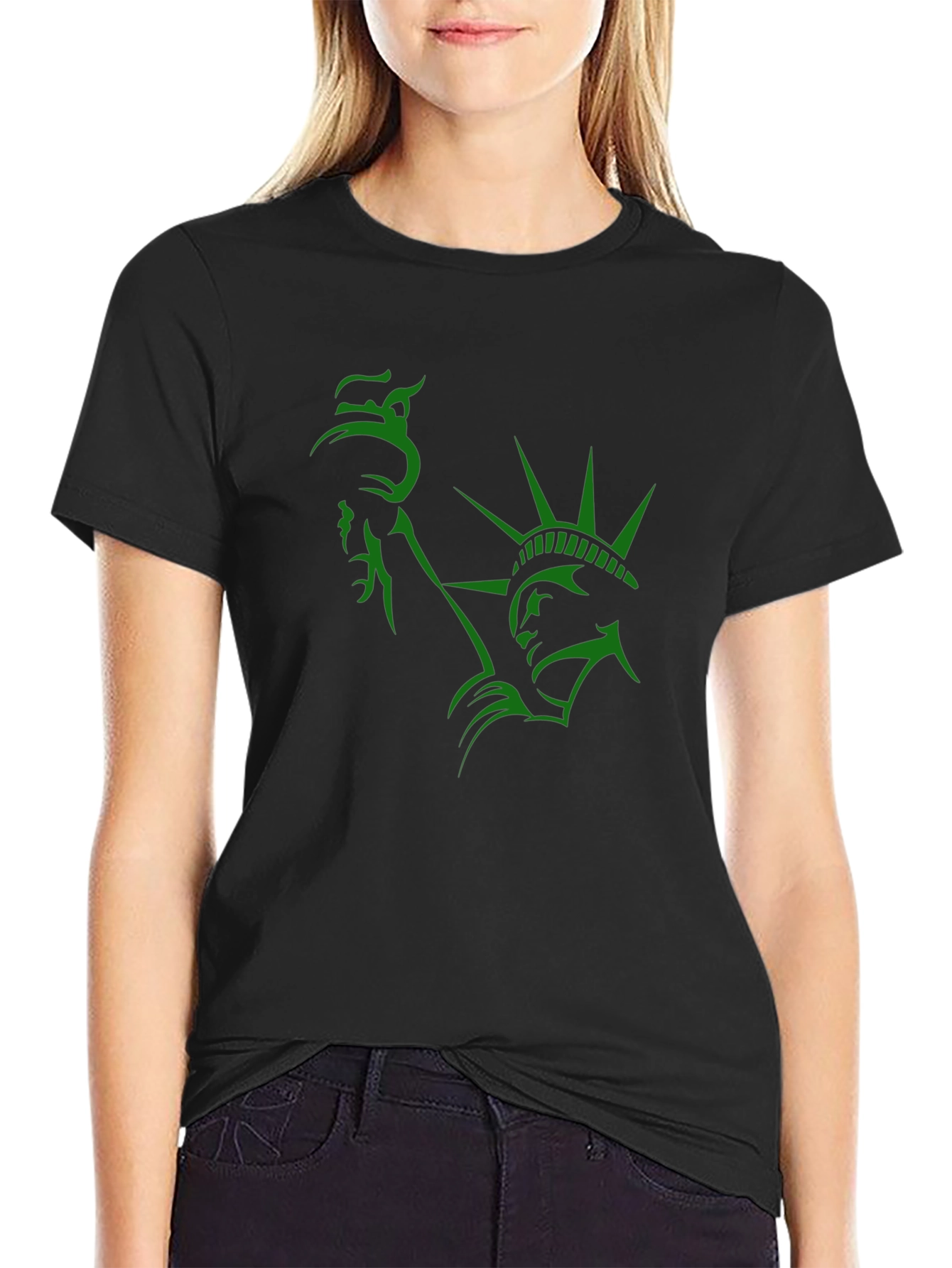 Statue of Liberty Graphic Tee - Black Cotton Blend