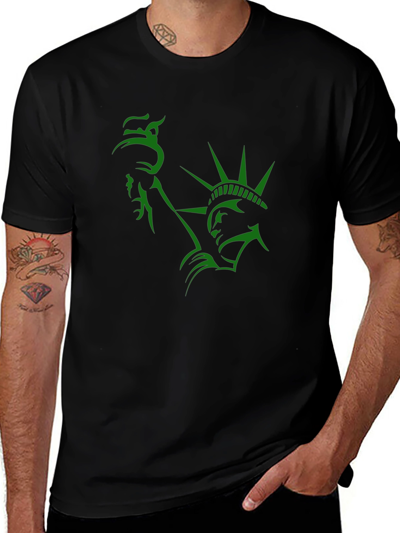 Statue of Liberty Graphic Tee - Black Cotton Blend