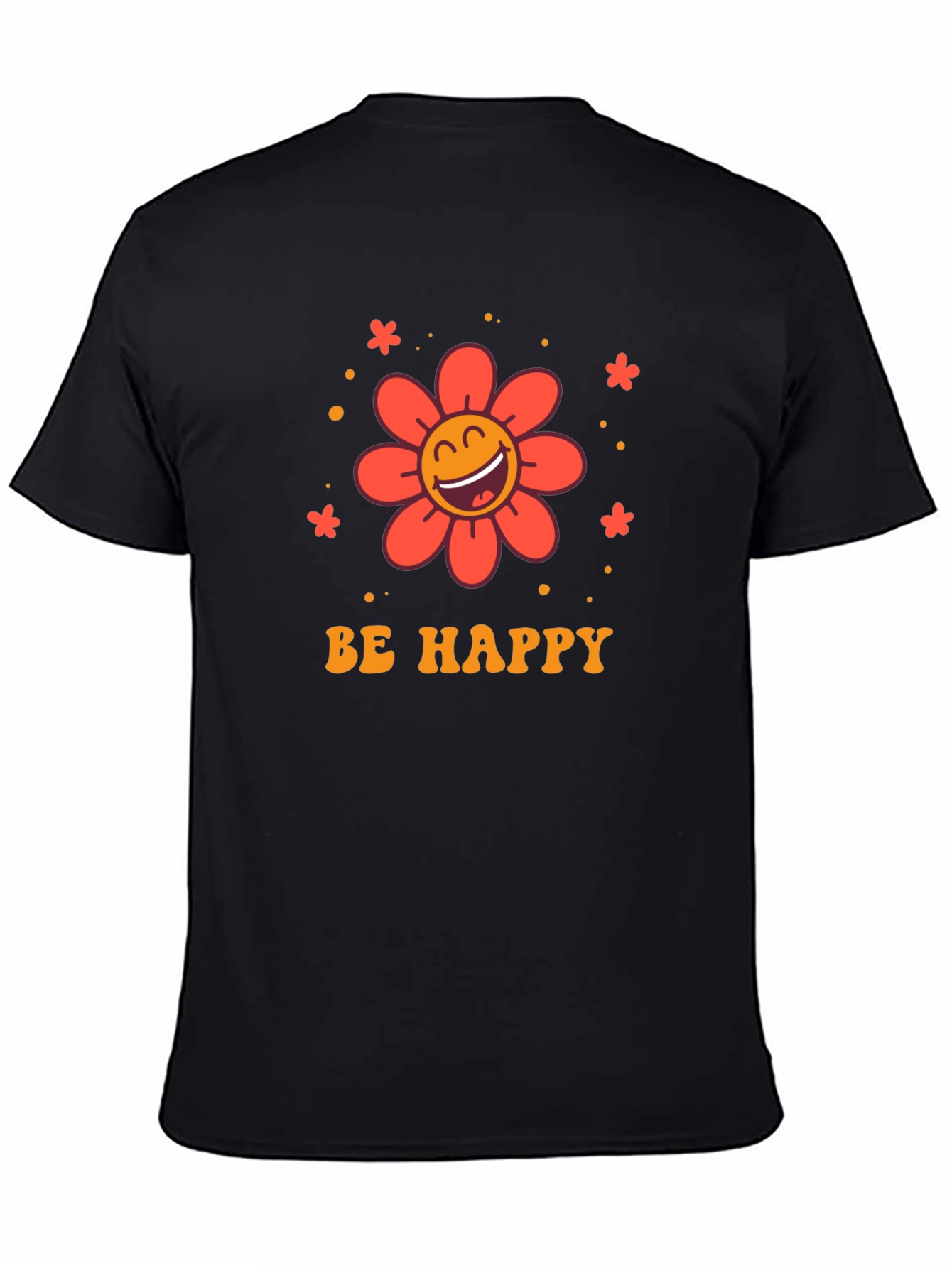 Be Happy Graphic Tee - Retro Flower Design