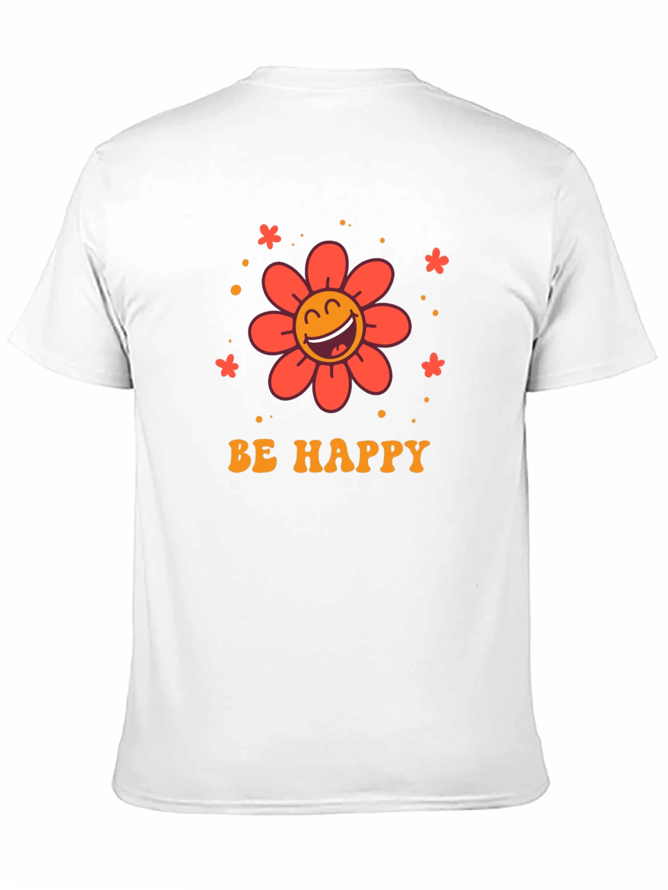 Be Happy Graphic Tee - Retro Flower Design