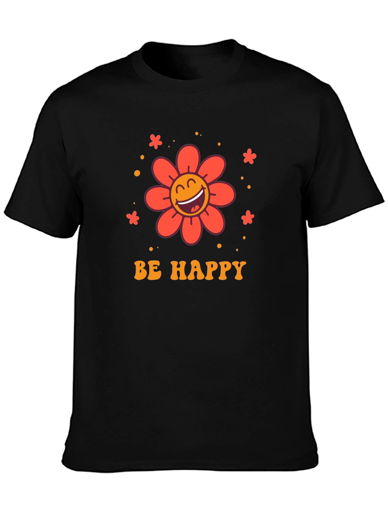 Be Happy Graphic Tee - Retro Flower Design