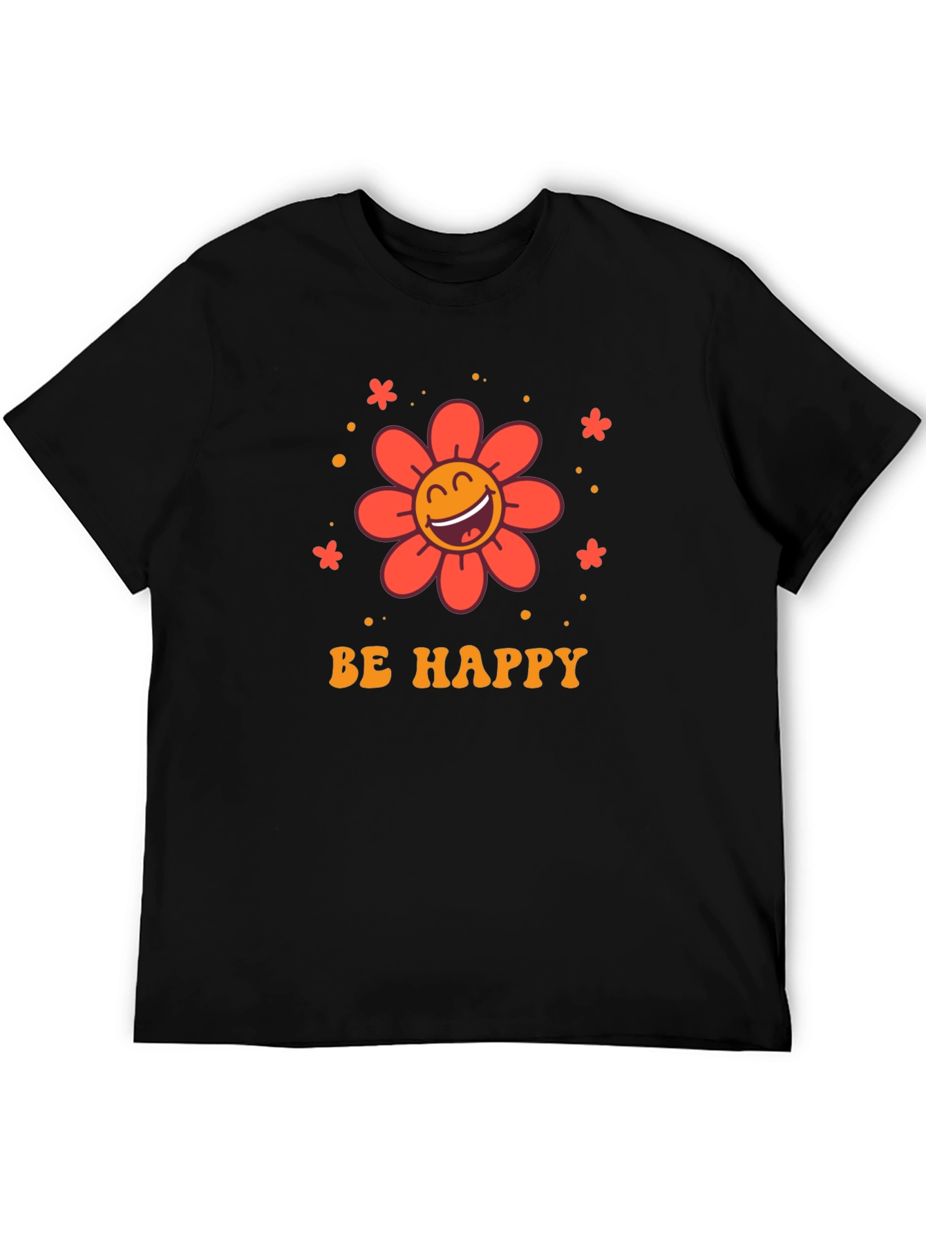 Be Happy Graphic Tee - Retro Flower Design