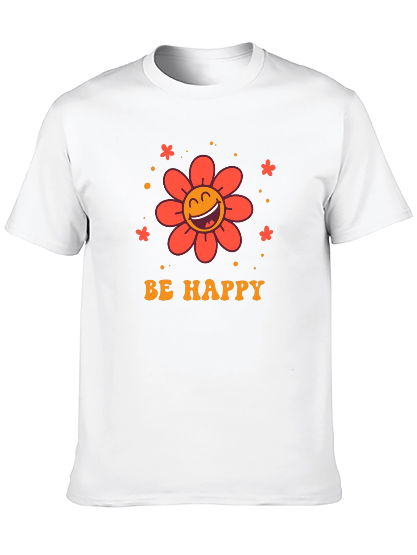 Be Happy Graphic Tee - Retro Flower Design