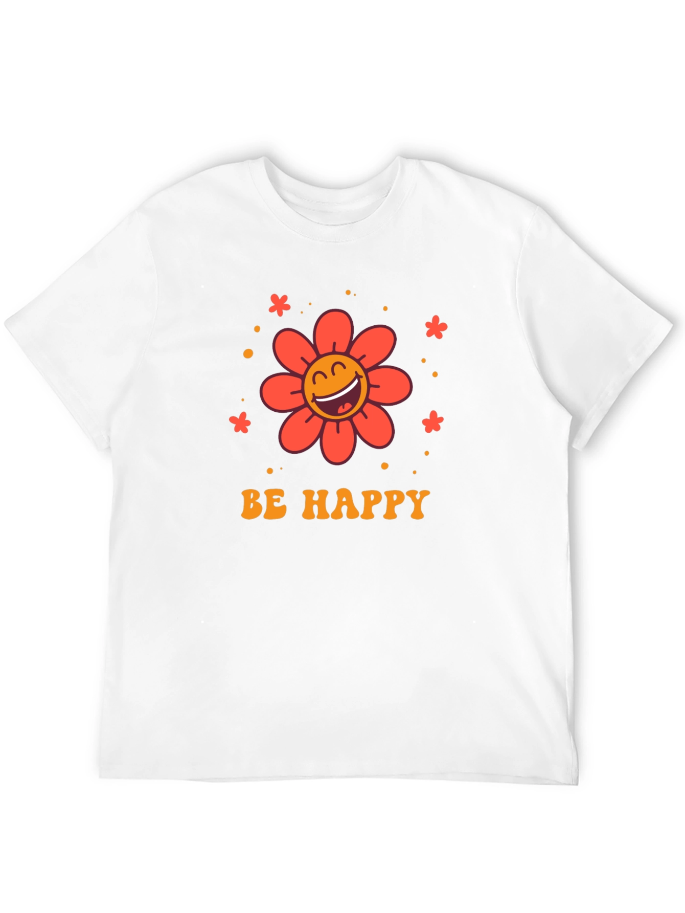 Be Happy Graphic Tee - Retro Flower Design