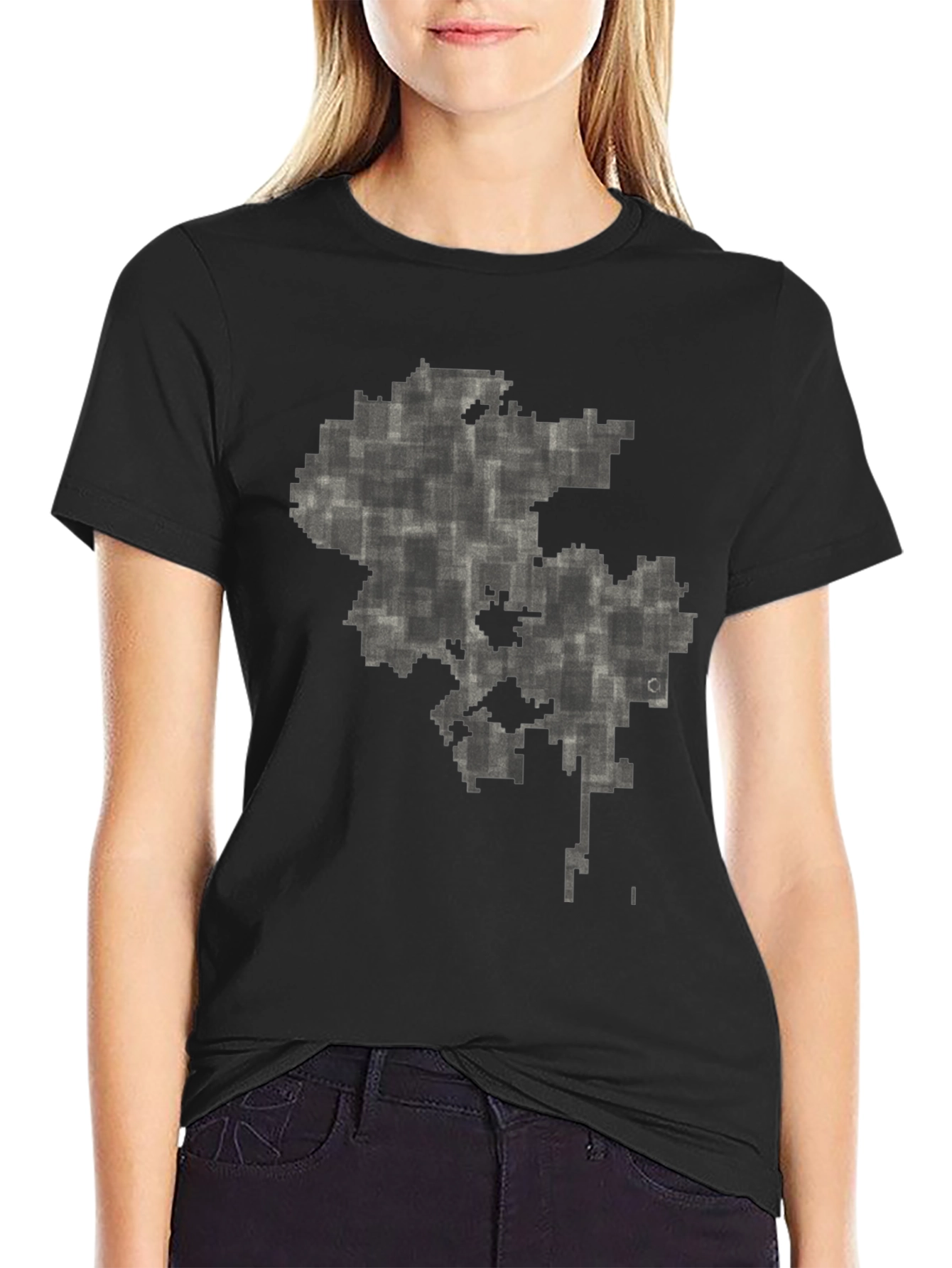 Abstract Pixel Map Graphic Tee - Black