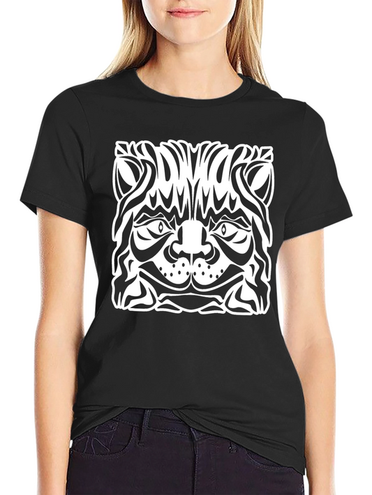 Abstract Cat Graphic Black T-Shirt