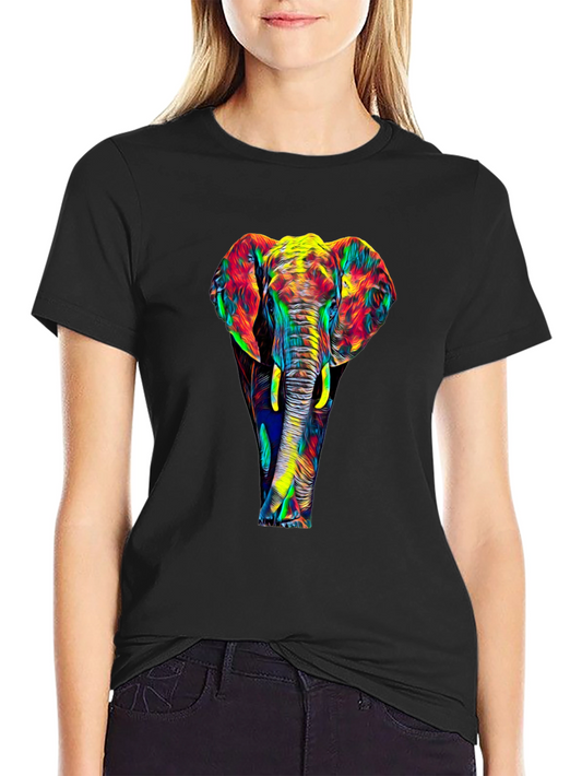 Vibrant Elephant Graphic Black T-Shirt