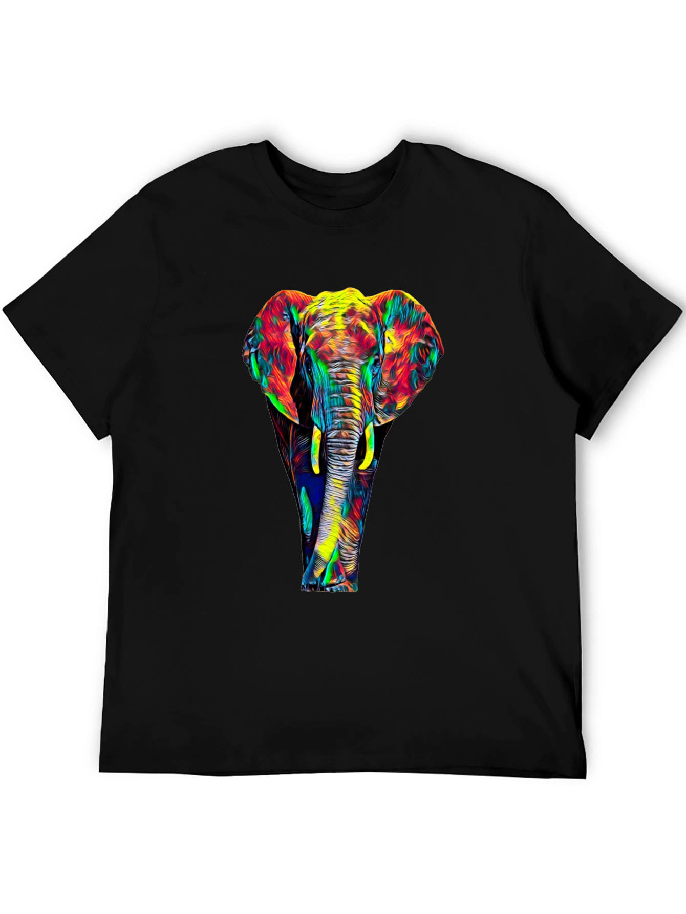 Vibrant Elephant Graphic Black T-Shirt