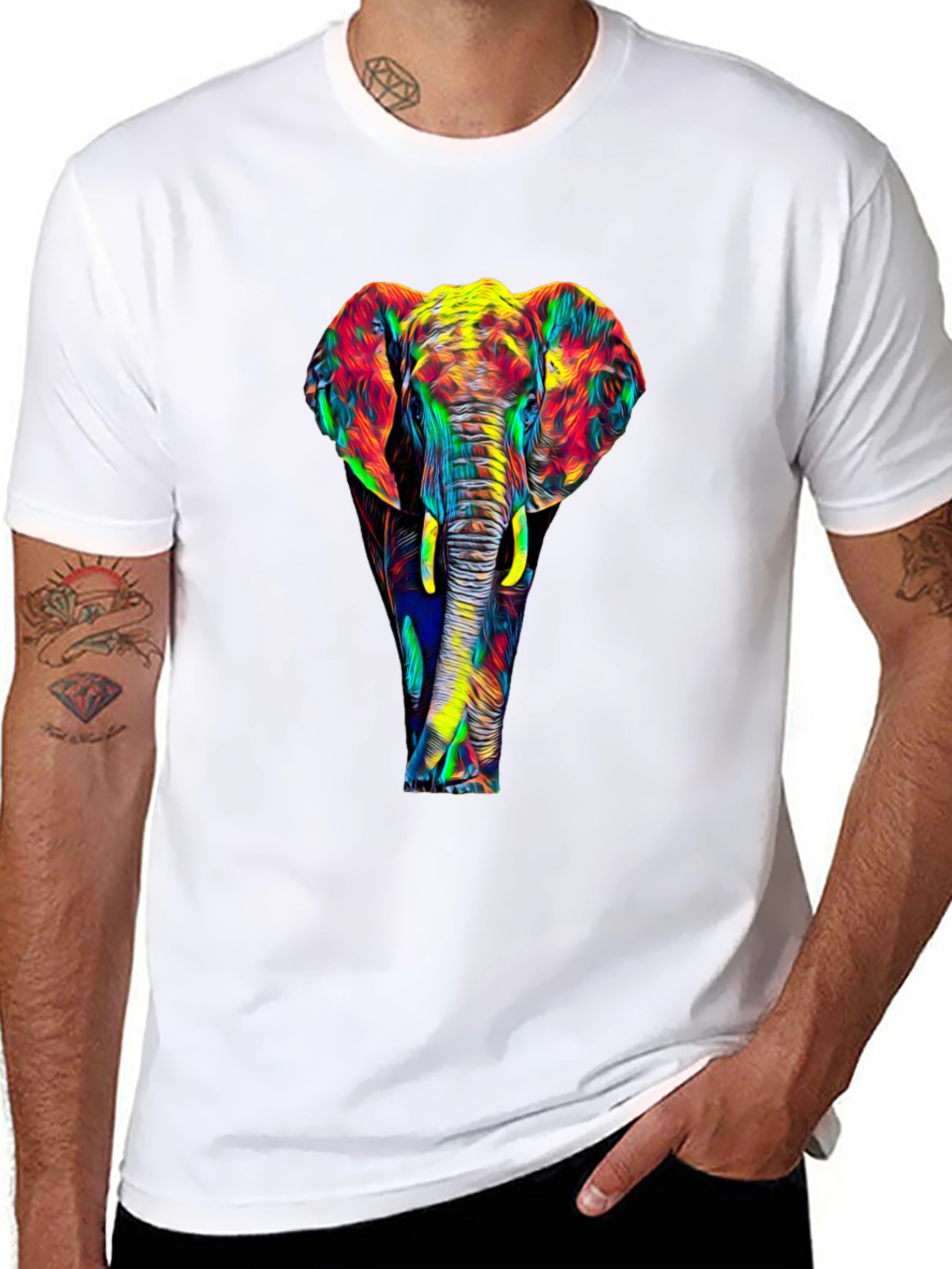 Vibrant Elephant Graphic Black T-Shirt