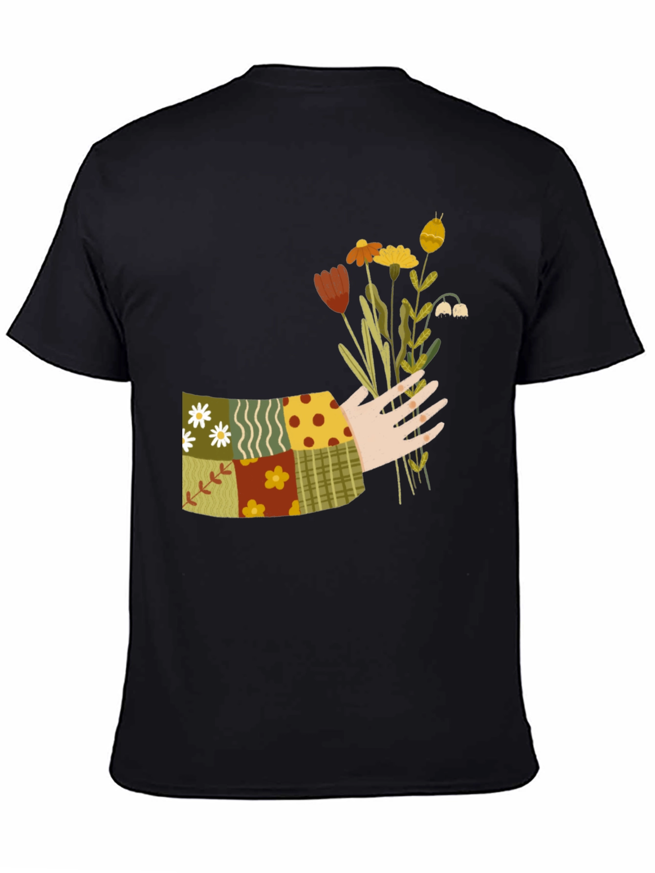 Floral Patchwork Graphic Tee - Black