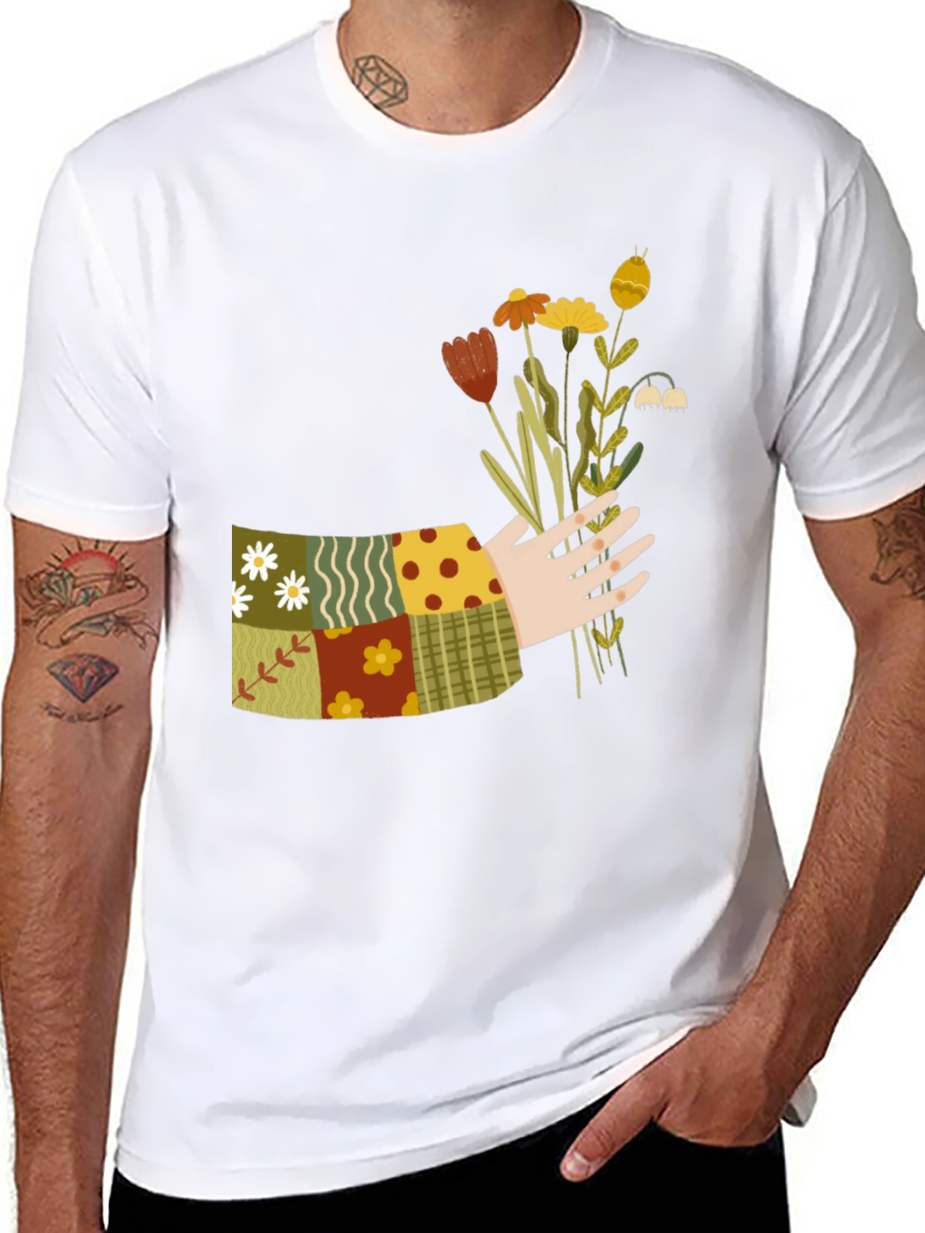 Floral Patchwork Graphic Tee - Black