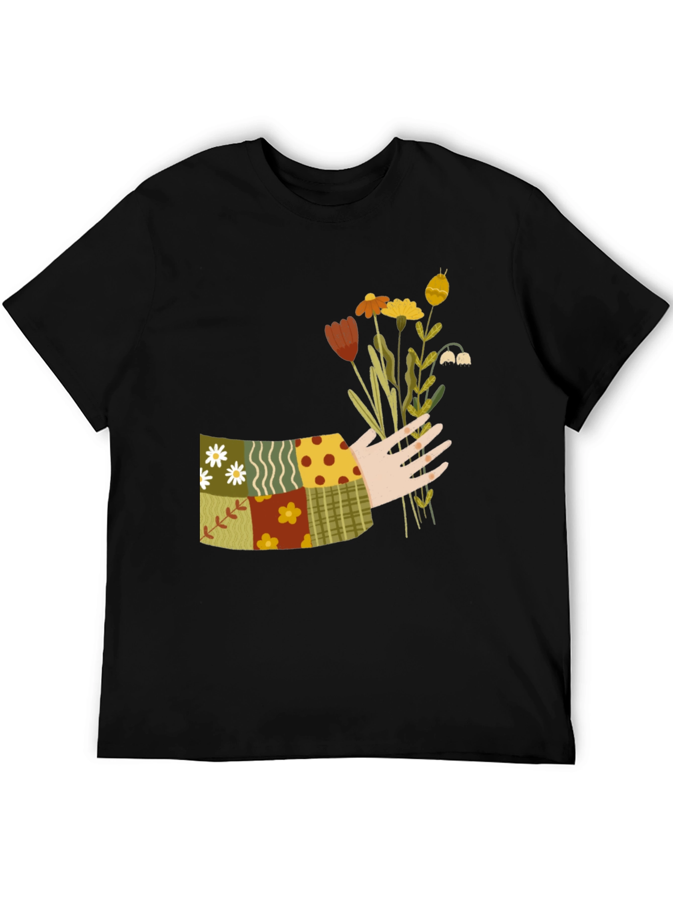 Floral Patchwork Graphic Tee - Black