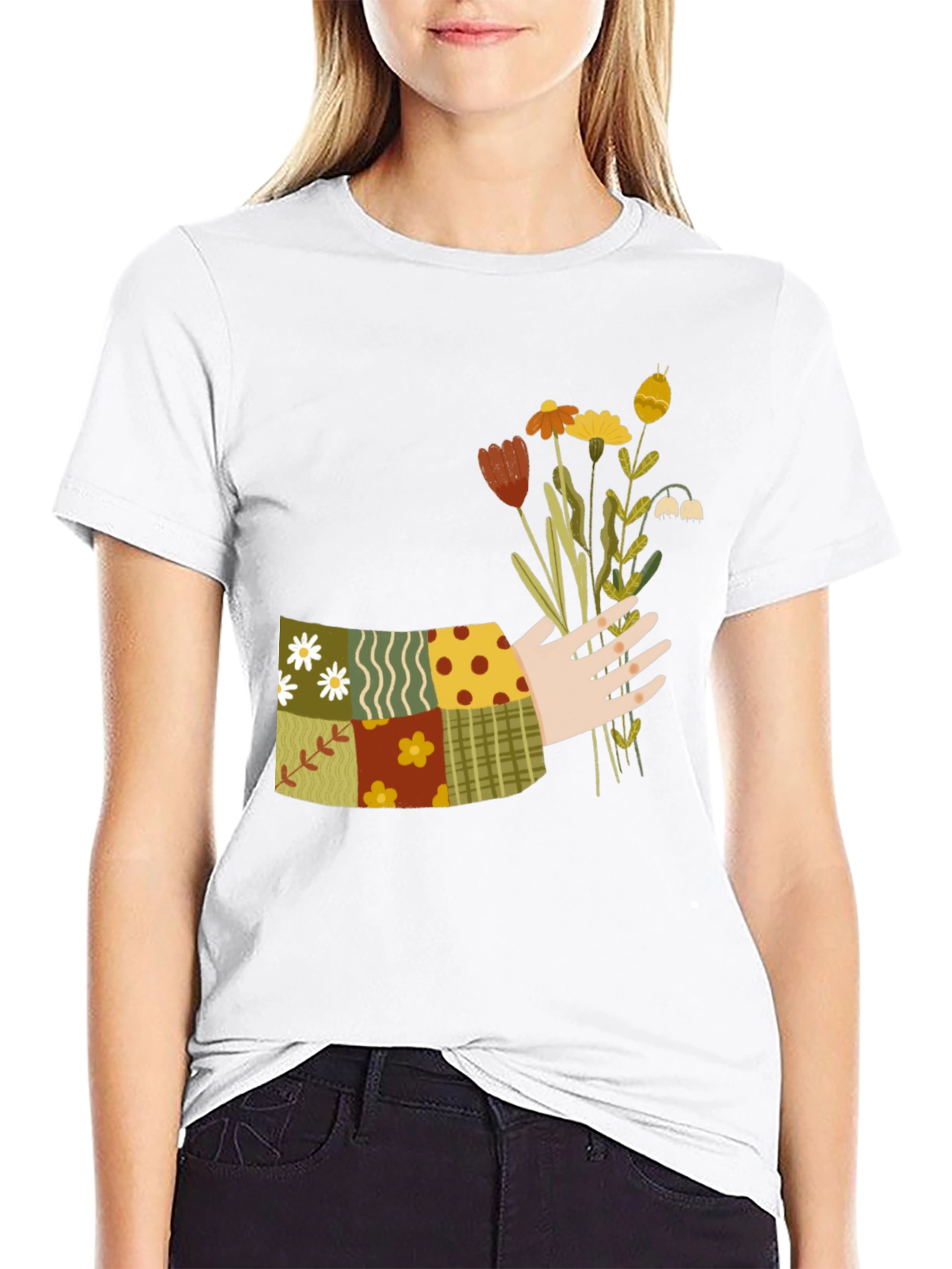 Floral Patchwork Graphic Tee - Black