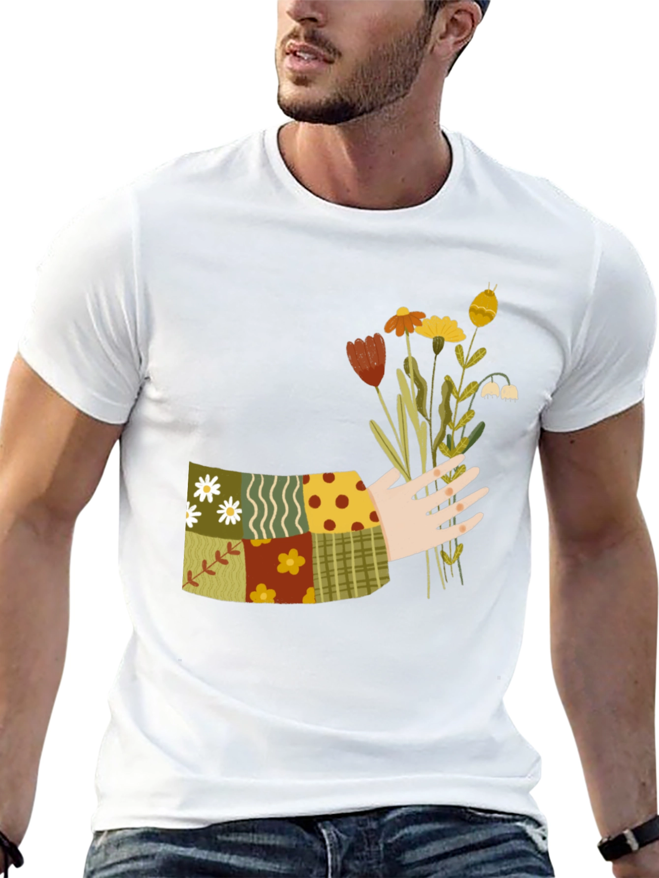 Floral Patchwork Graphic Tee - Black