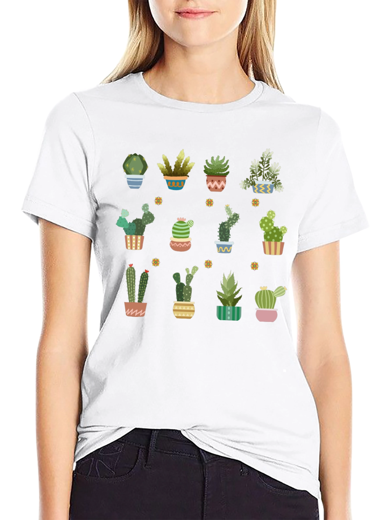 Cactus Plant Graphic Print Black T-Shirt