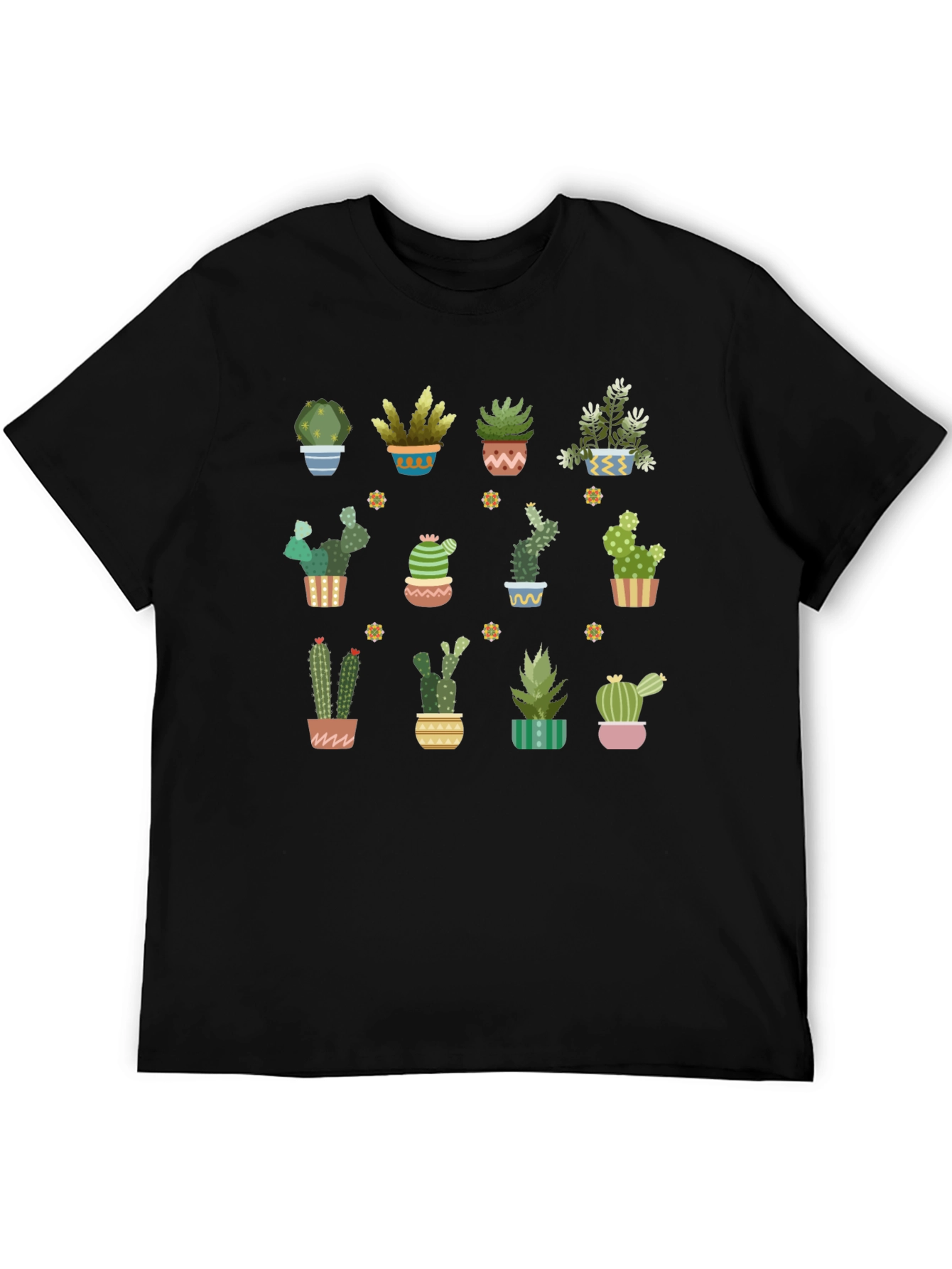Cactus Plant Graphic Print Black T-Shirt