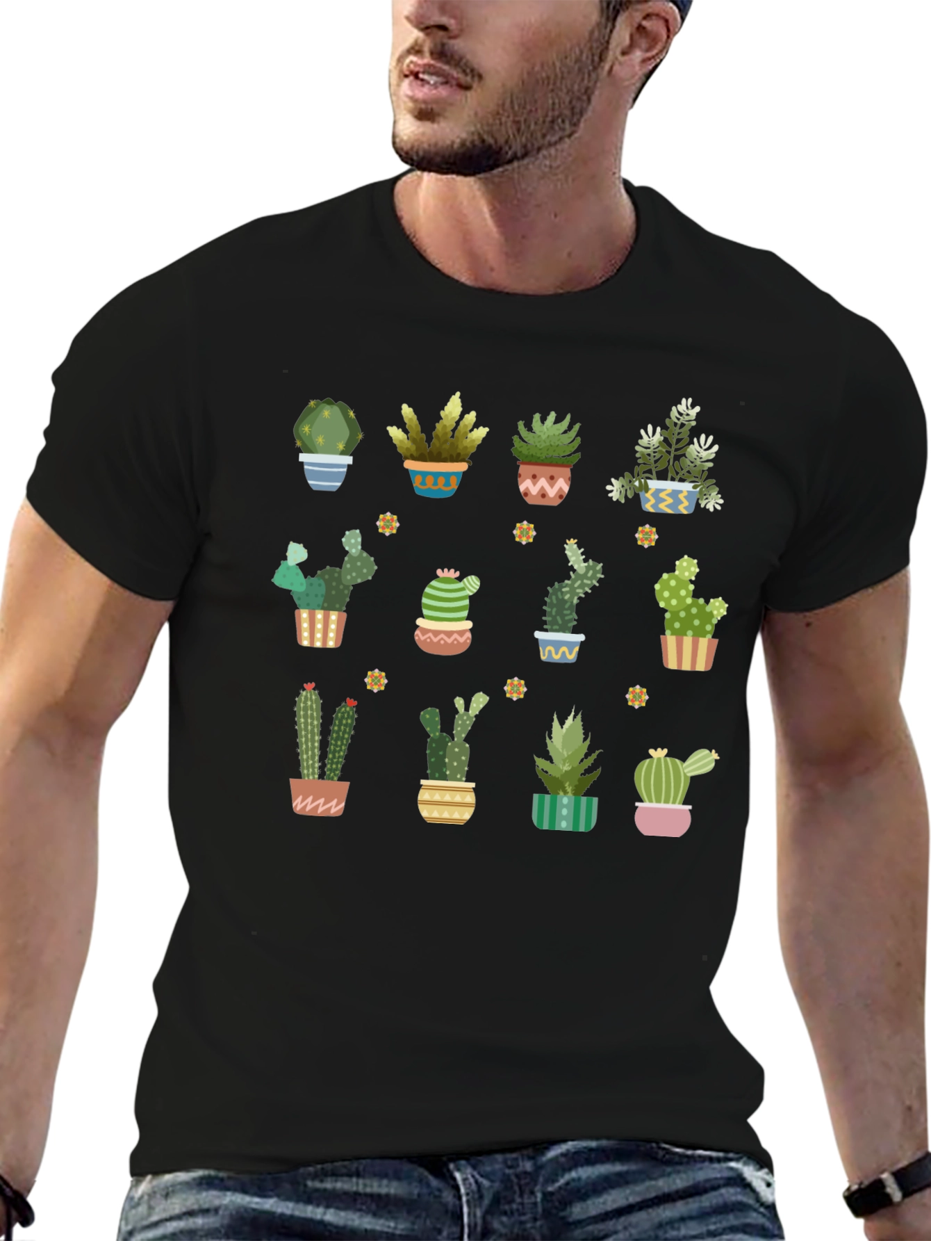 Cactus Plant Graphic Print Black T-Shirt