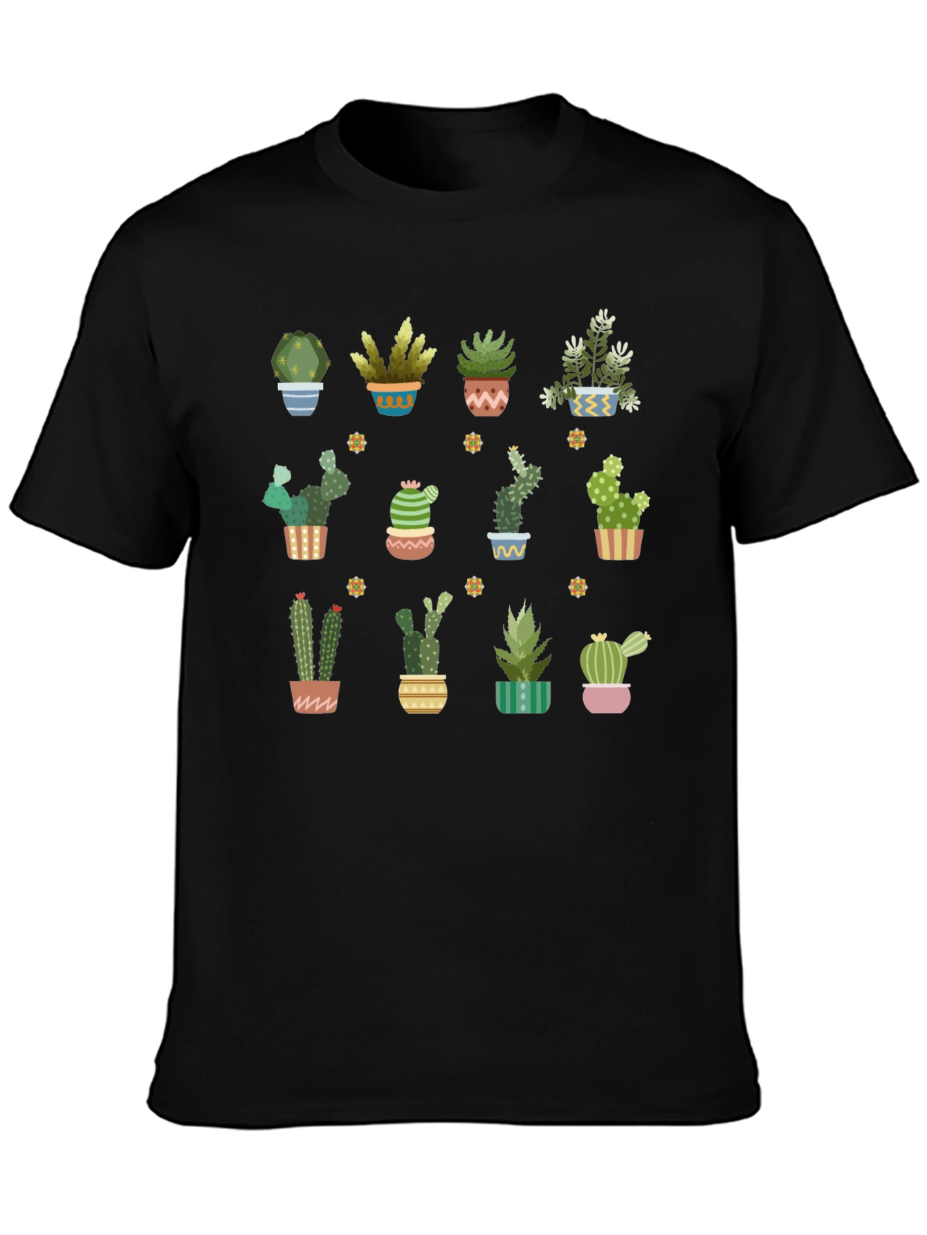 Cactus Plant Graphic Print Black T-Shirt
