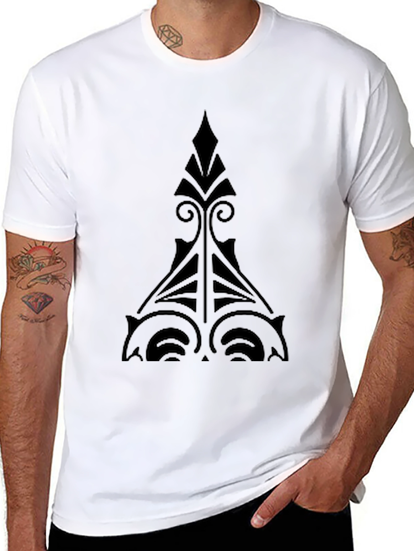 Mens Black Graphic Tee - Unique Tribal Design
