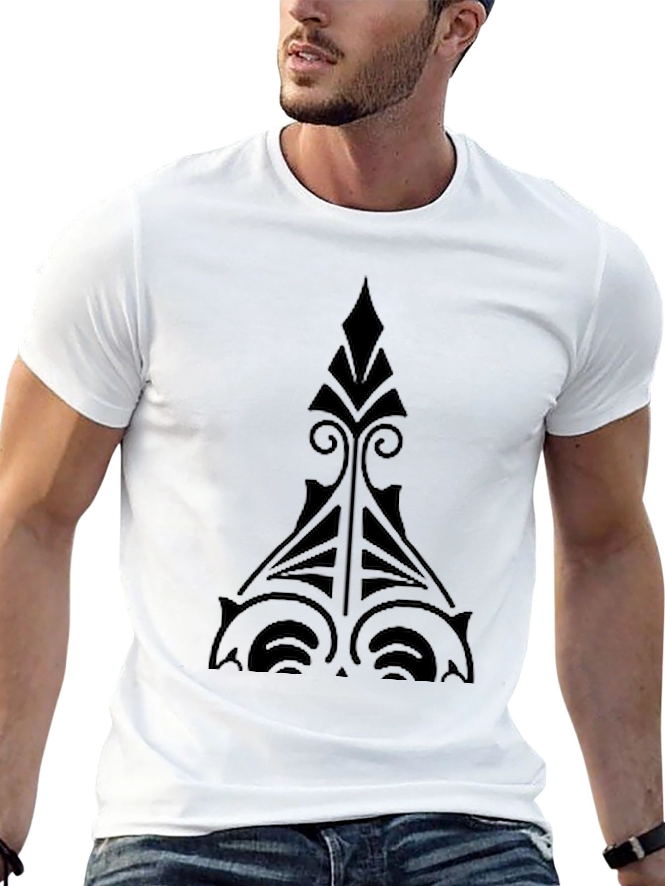 Mens Black Graphic Tee - Unique Tribal Design