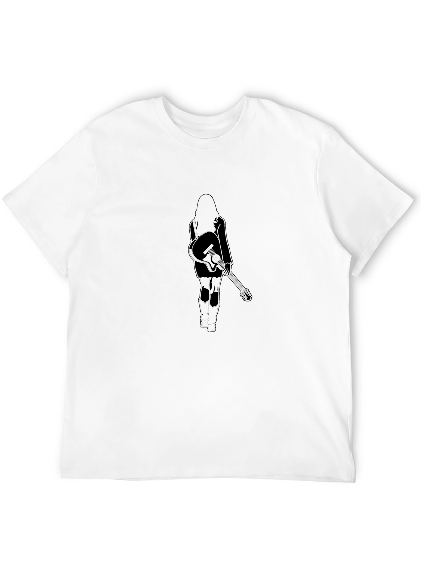 Black T-Shirt with Woman and Guitar Design