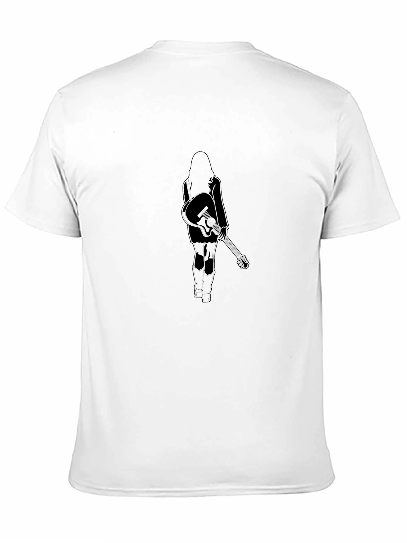 Black T-Shirt with Woman and Guitar Design