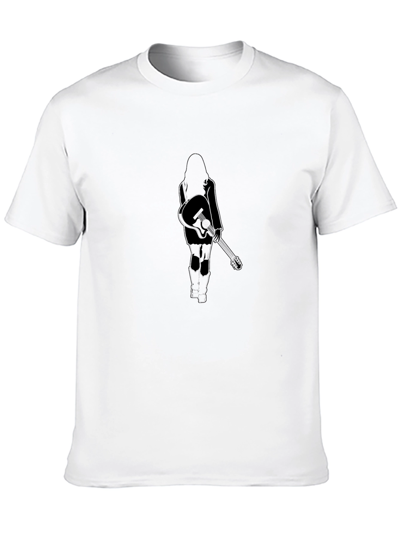 Black T-Shirt with Woman and Guitar Design