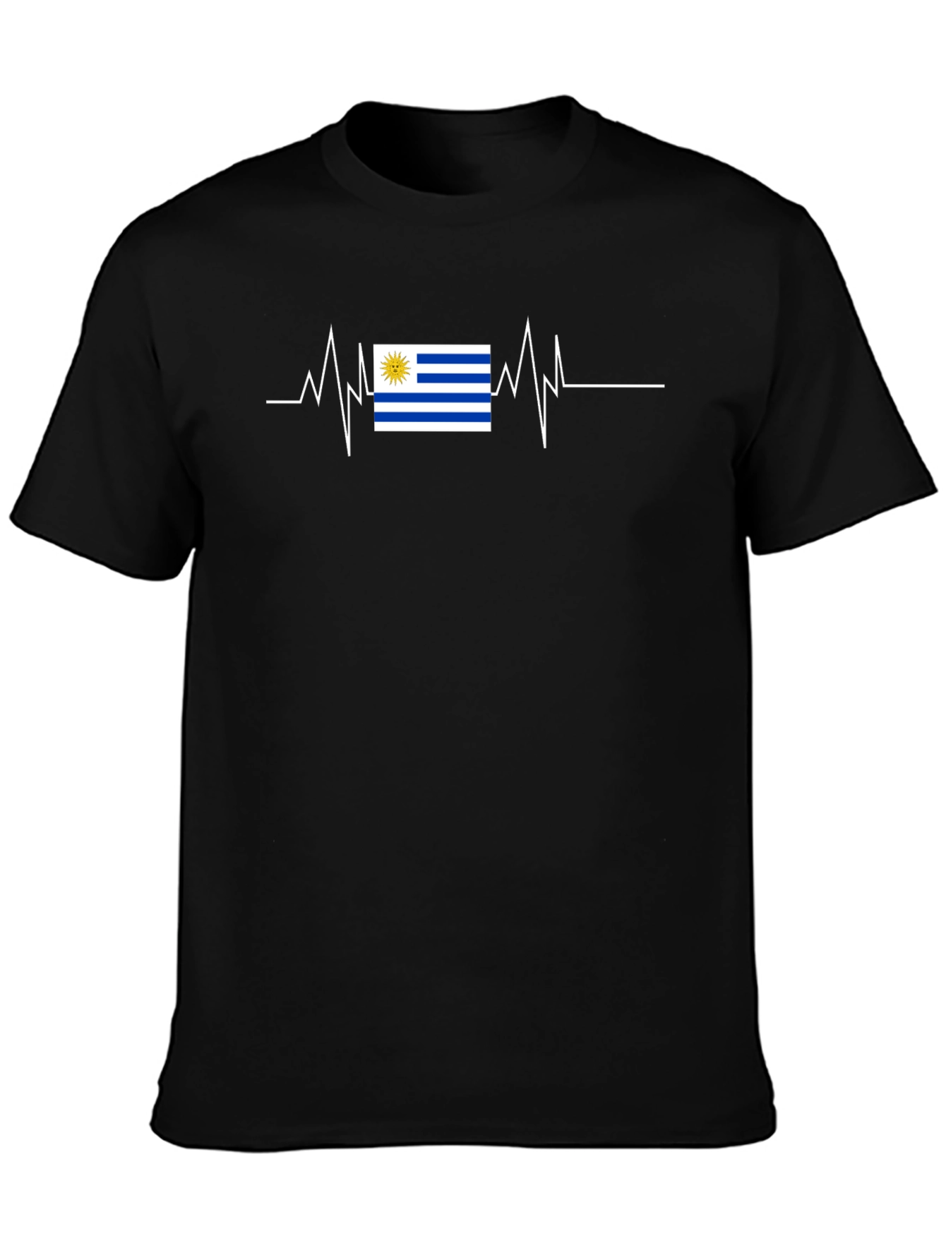 Uruguay Flag Heartbeat T-Shirt - Black