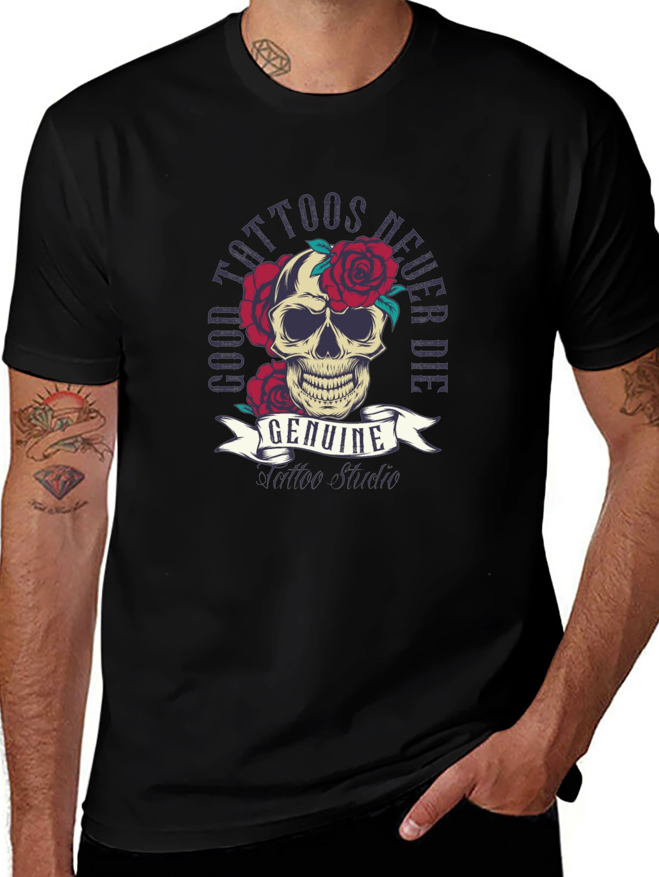 Skull & Roses Tattoo Style Graphic Tee