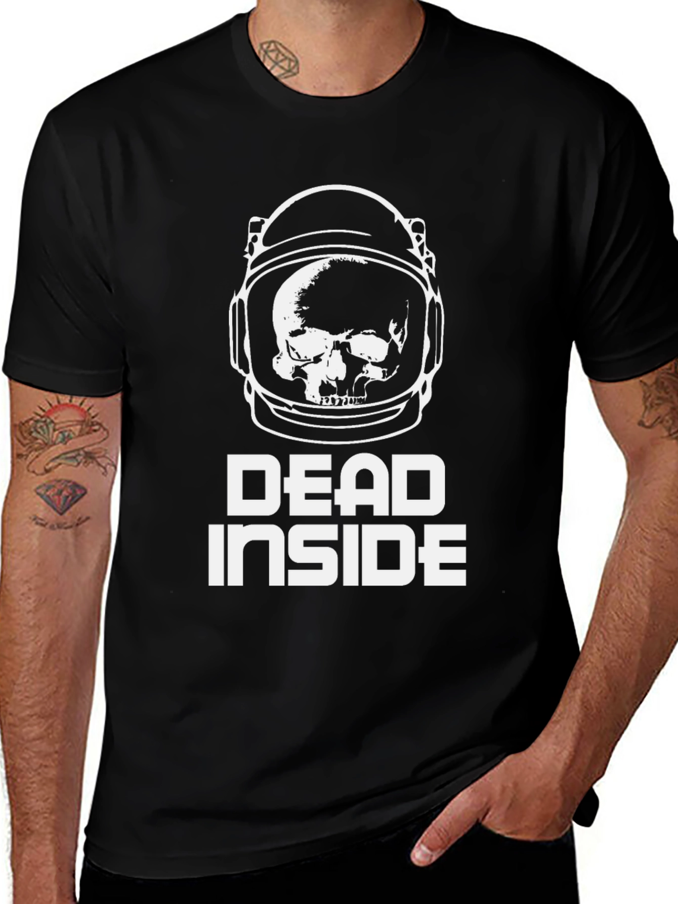 Dead Inside Astronaut Skull Graphic Tee - Black