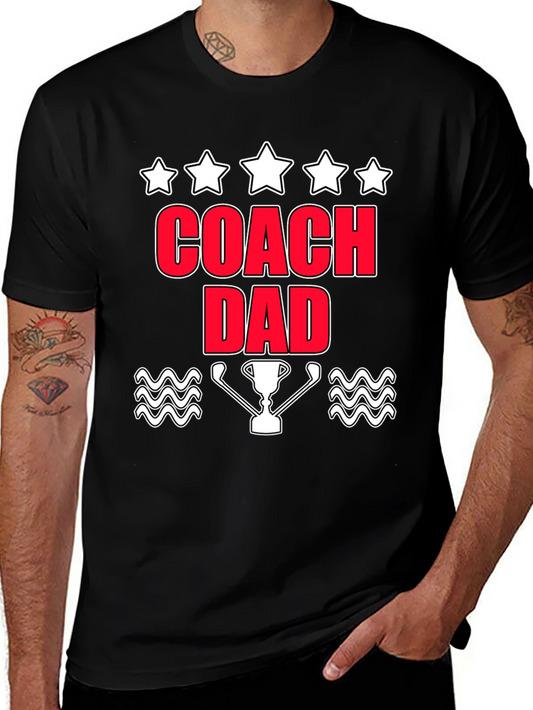 Coach Dad T-Shirt with Trophy & Stars Graphic Tee