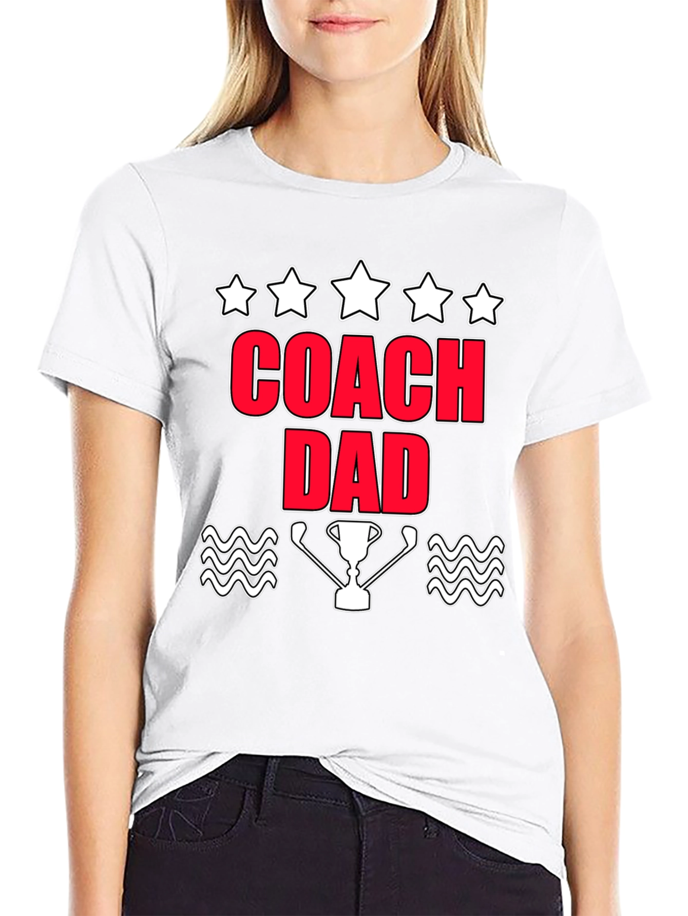 Coach Dad T-Shirt with Trophy & Stars Graphic Tee