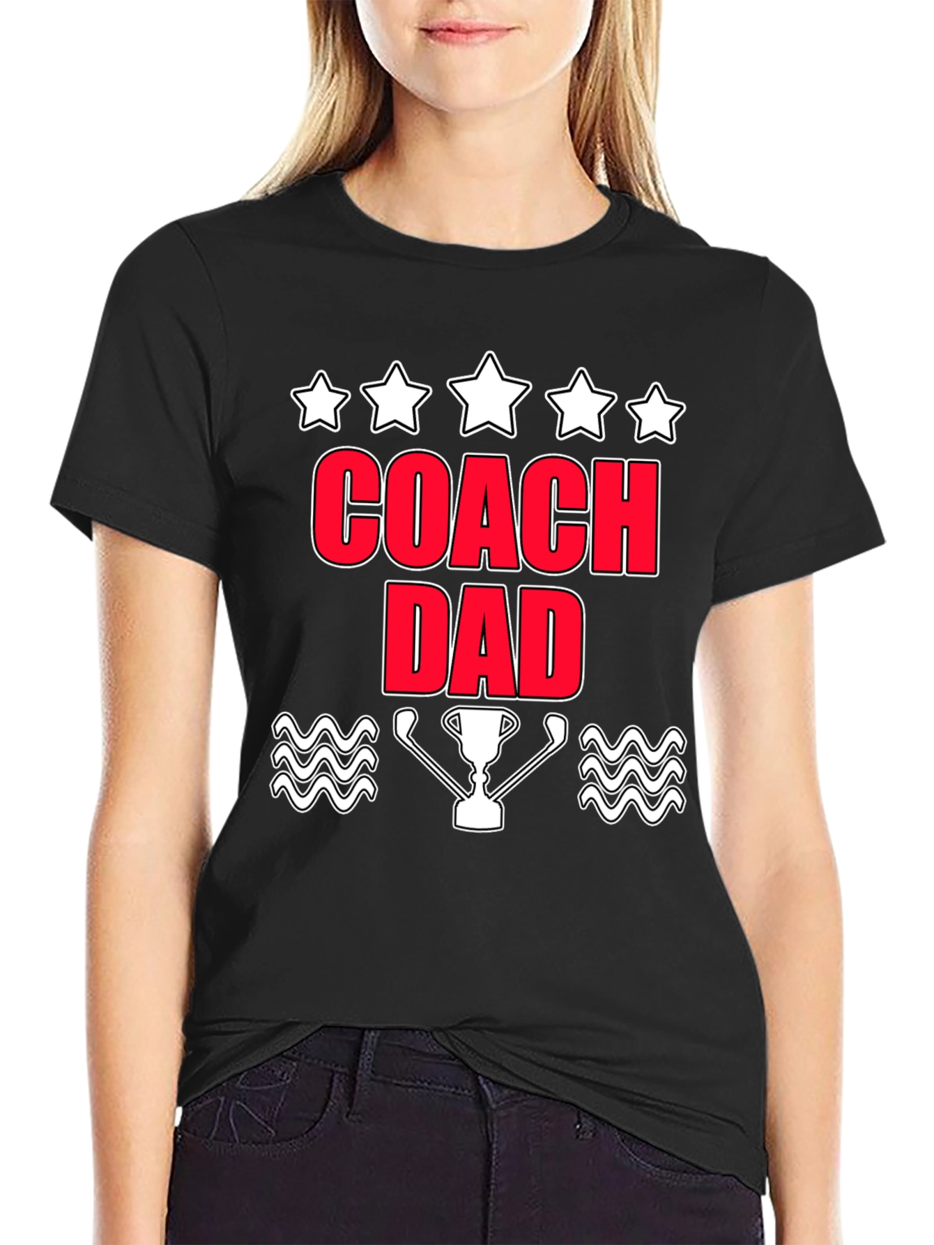Coach Dad T-Shirt with Trophy & Stars Graphic Tee